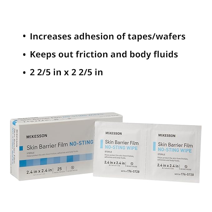skin barrier wipe mckesson no sting 75 to 100 strength hexamethyldisiloxane individual packet sterile