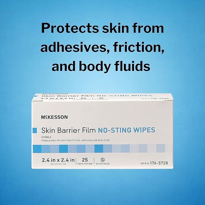 skin barrier wipe mckesson no sting 75 to 100 strength hexamethyldisiloxane individual packet sterile