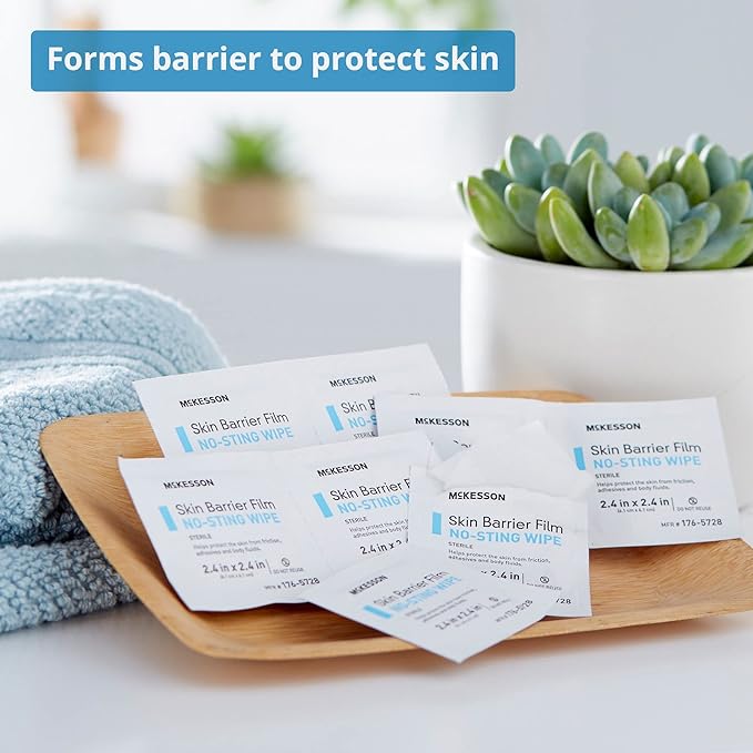 skin barrier wipe mckesson no sting 75 to 100 strength hexamethyldisiloxane individual packet sterile