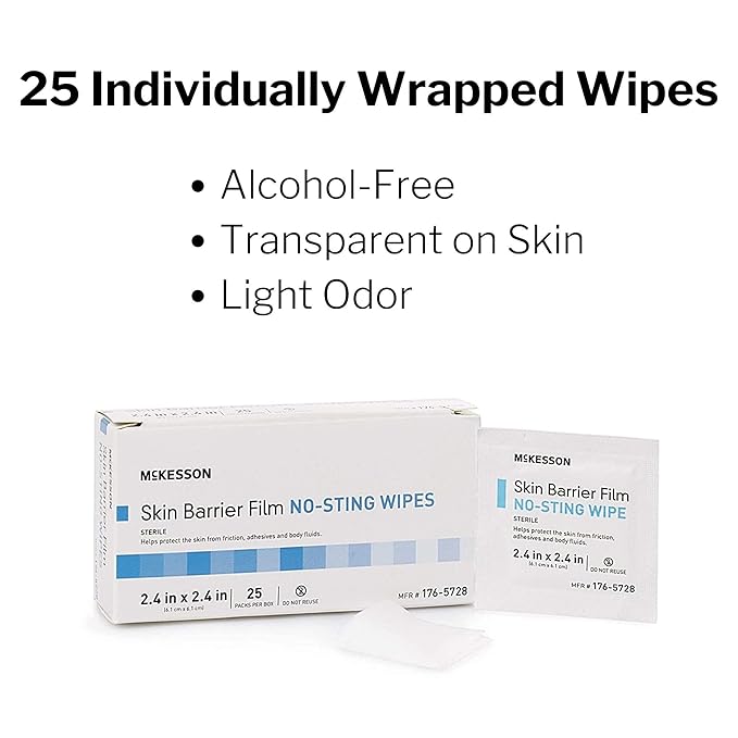 skin barrier wipe mckesson no sting 75 to 100 strength hexamethyldisiloxane individual packet sterile
