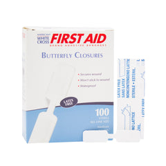 Skin Closure Strip First Aid Brand 3/8 X 1 13/16 Inch Nonwoven Material Butterfly Closure White