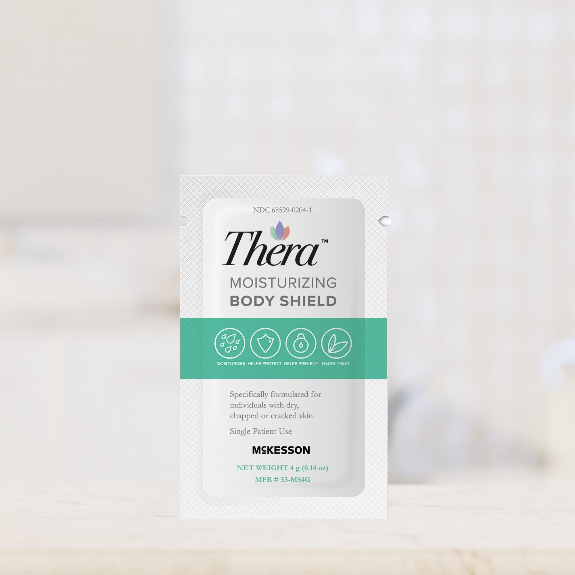 skin protectant thera moisturizing body shield 4 gram individual packet scented cream packaging type box