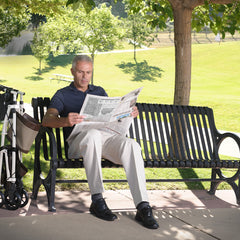 Elite Travel Rollator - Lightweight, foldable design for easy transport. Features ergonomic hand grips and adjustable height for comfort. Perfect for mobility on the go!