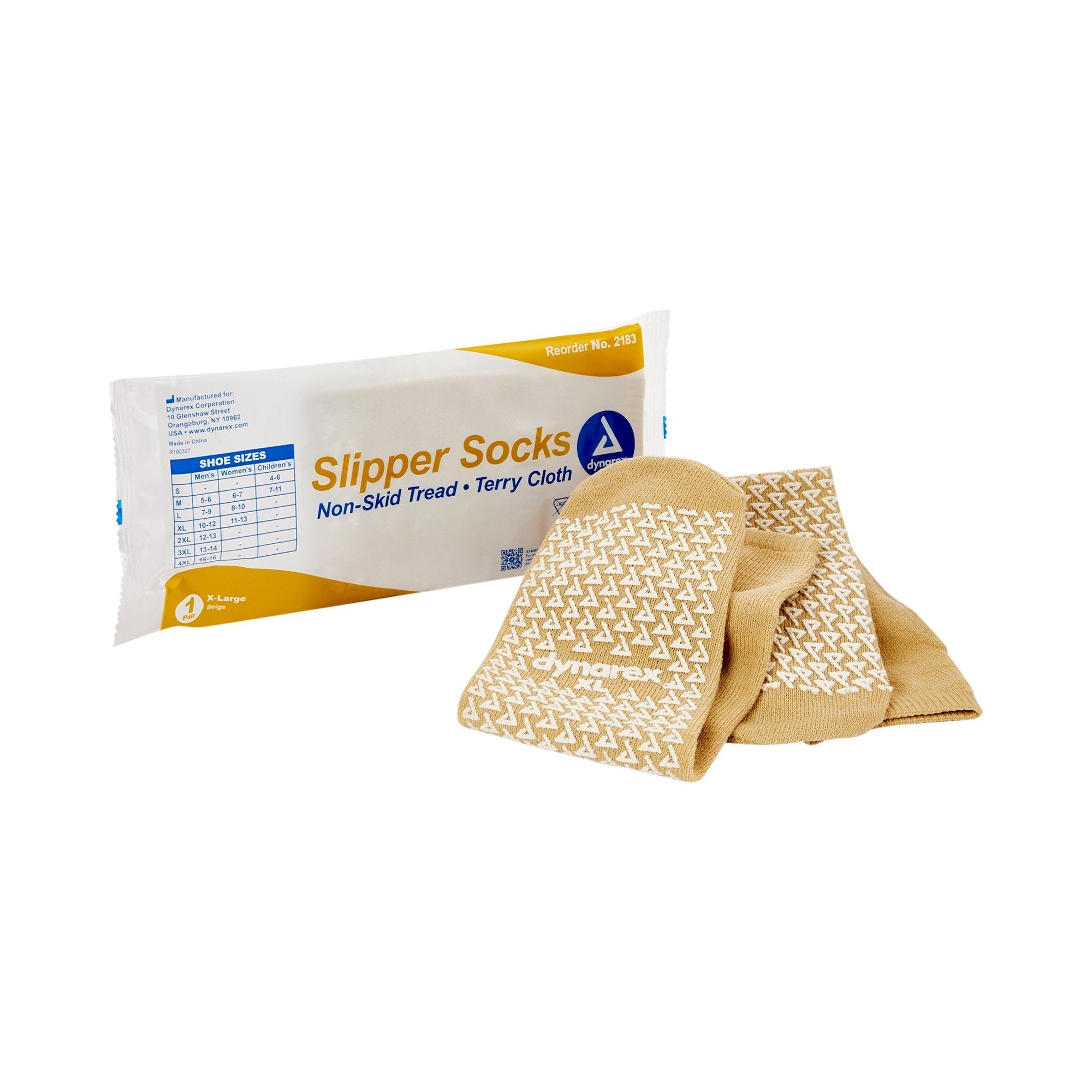 Slipper Socks Dynarex Unisex Adult X Large Single Tread Single Patient Use Beige