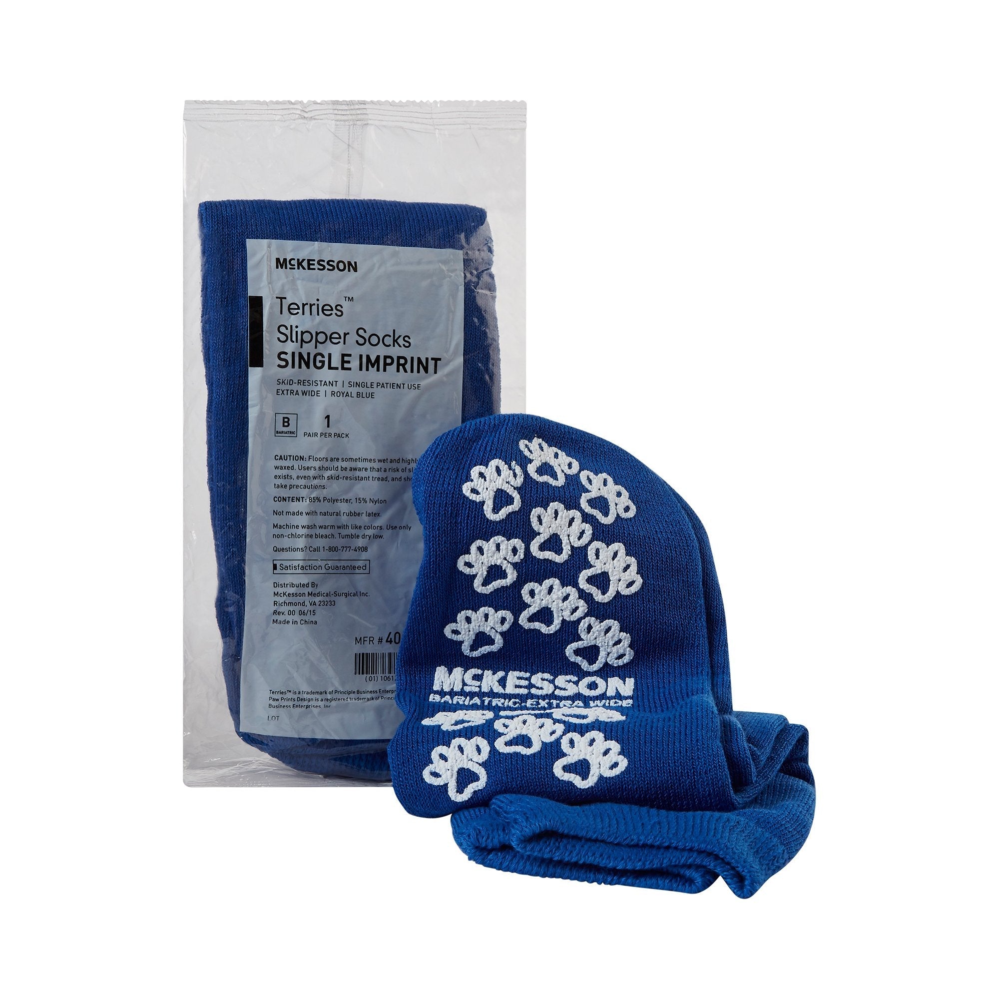 Slipper Socks McKesson Terries Unisex Adult Bariatric / X Wide Single Tread Single Patient Use Royal Blue