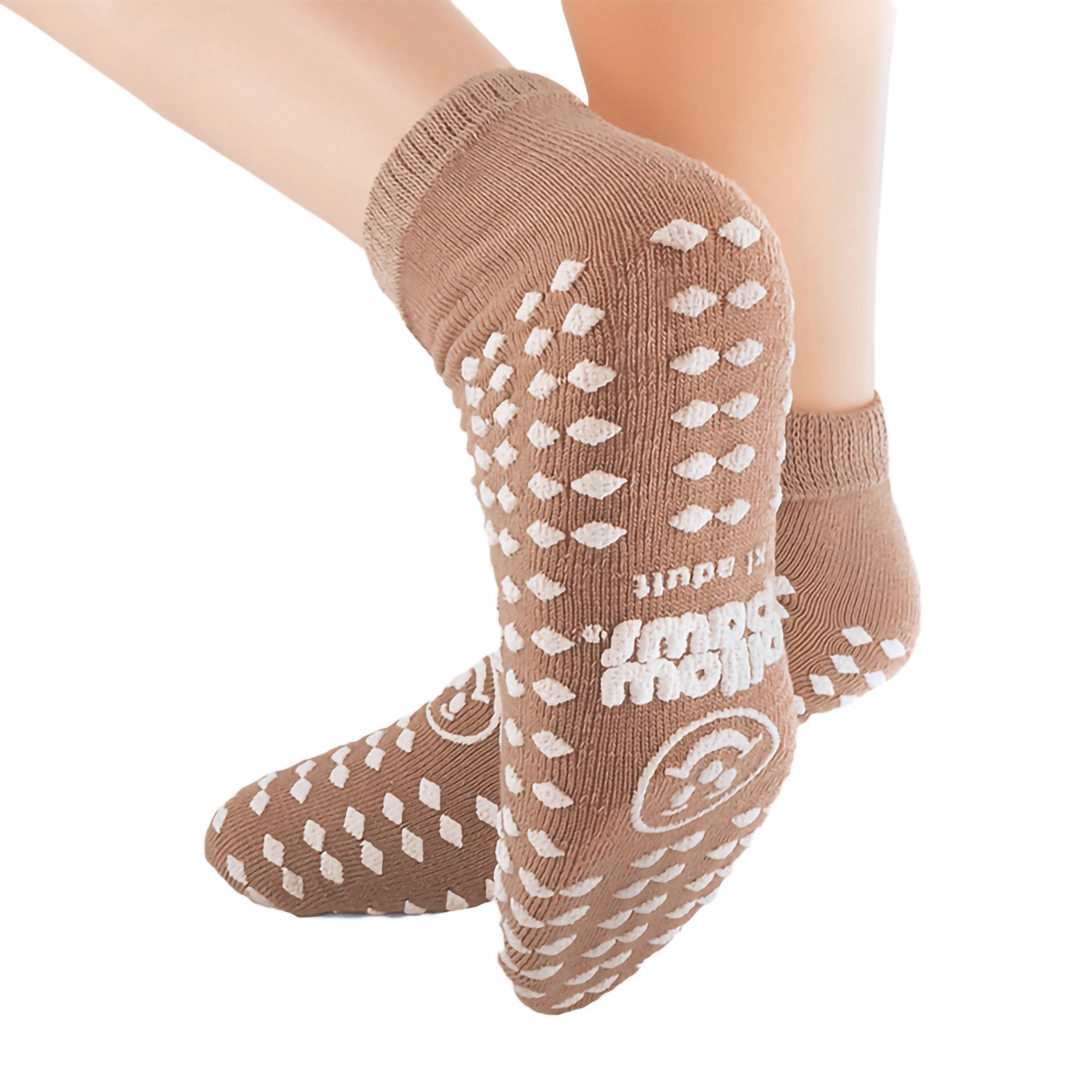 Slipper Socks Pillow Paws 360° Imprint Unisex Adult X Large All Around Tread Single Patient Use Tan