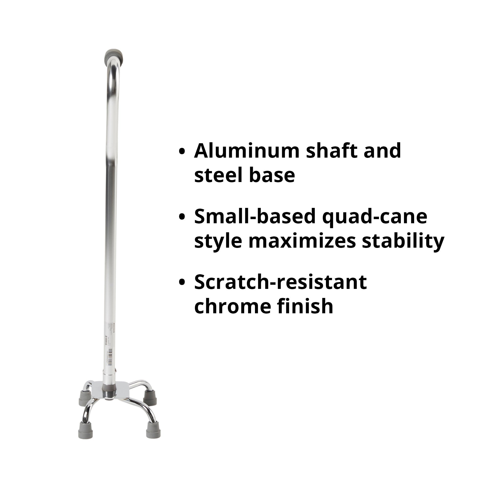 small base quad cane mckesson steel 30 to 39 inch height chrome packaging type each