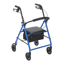Dynarex DynaGo Advantage Folding Rollator with 6inch wheels, Weight Capacity 300lbs Durable Steel Frame Rollator, Available Color Blue and Red, 10205,6