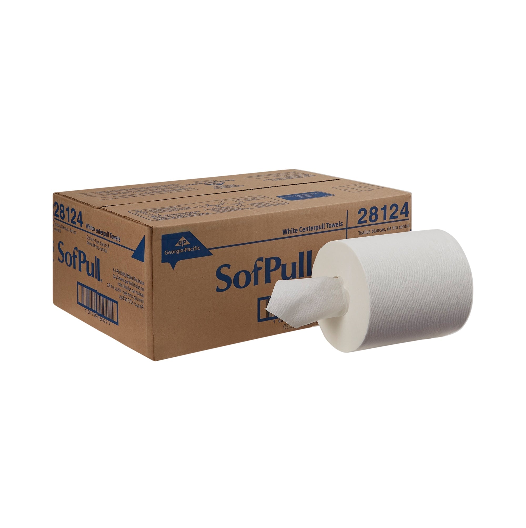 SofPull paper towel roll with a cardboard box