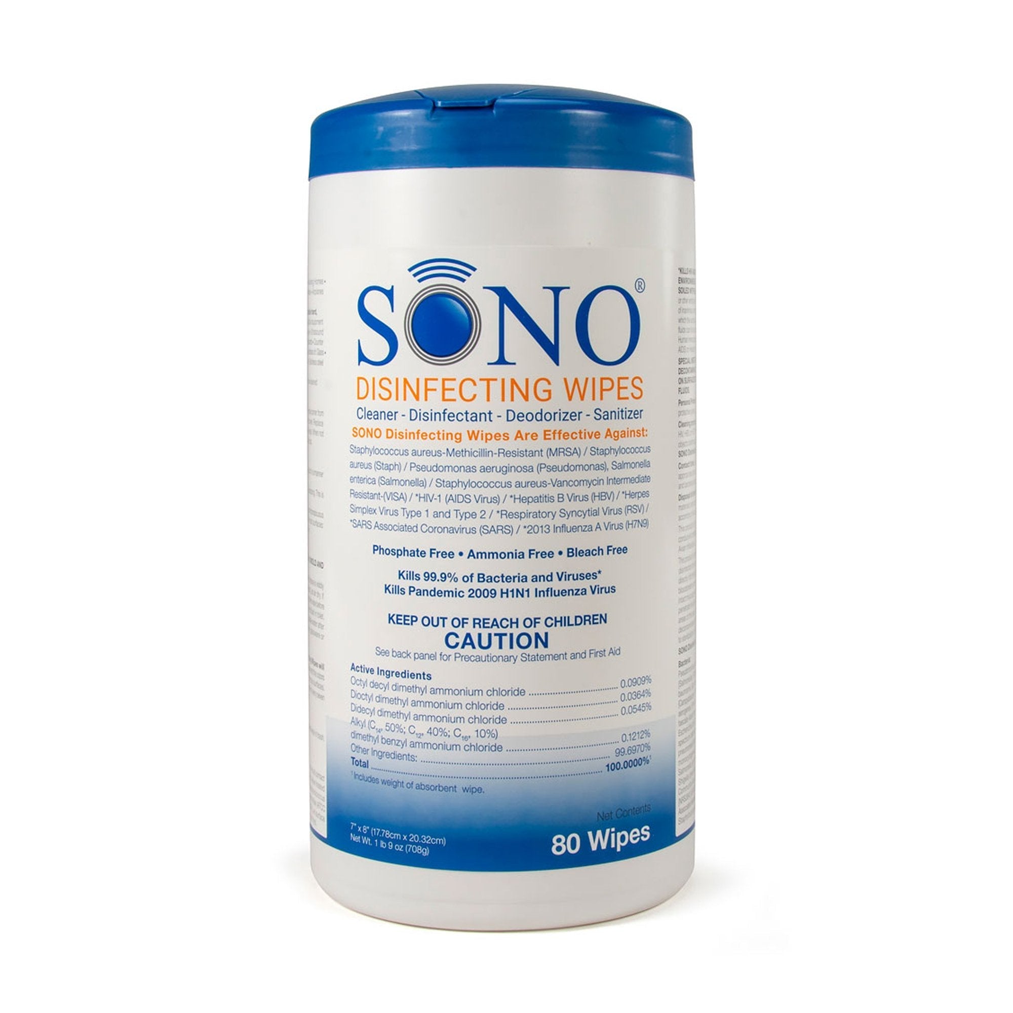 Sono Surface Disinfectant Cleaner Premoistened Manual Pull Wipe 80 Count Canister Scented NonSterile