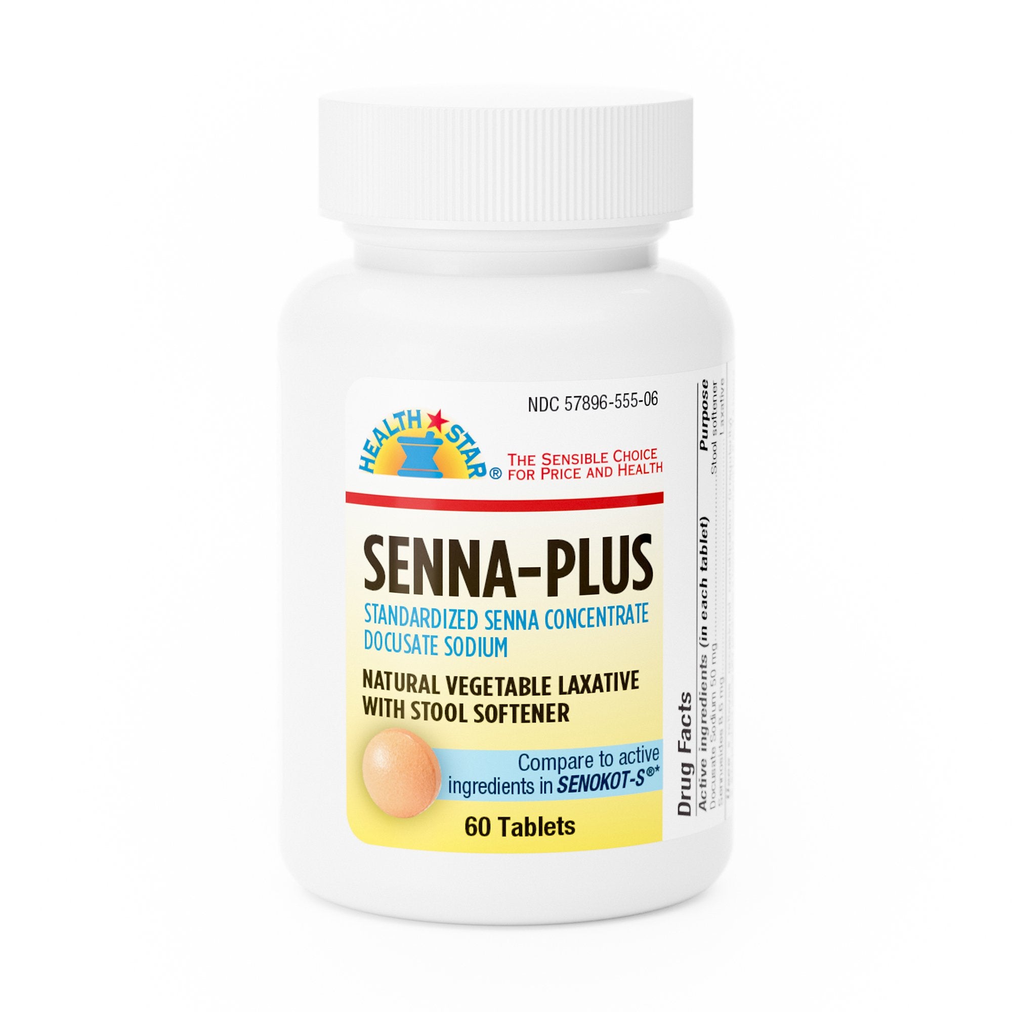 Stool Softener / Laxative Health Star Tablet 60 per Bottle 50 mg - 8.6 mg Strength Docusate Sodium / Sennosides