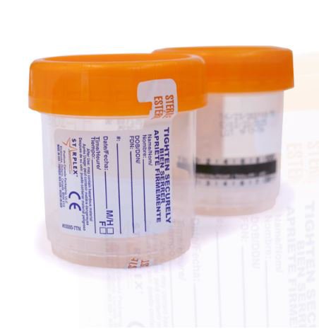 Specimen Container Starplex StarCLICK 100 66 mm Height 100 mL (3.4 oz.) Screw Cap Patient Information Sterile