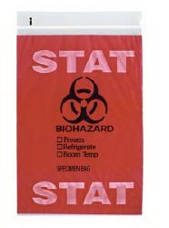 Specimen Transport Bag with Document Pouch 6 X 9 Inch Zip Closure STAT / Biohazard Symbol NonSterile