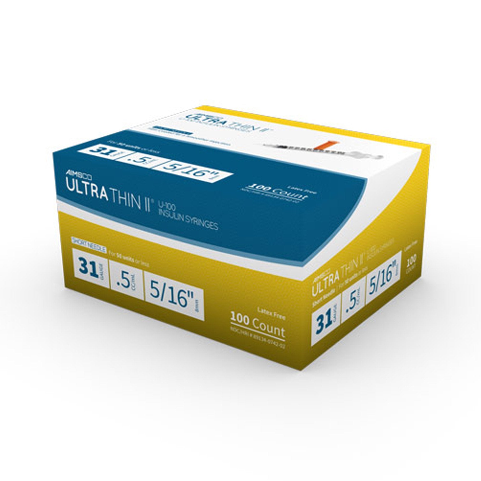 Standard Insulin Syringe with Needle AIMSCO 0.5 mL 5/16 Inch 31 Gauge NonSafety Ultra Thin Wall