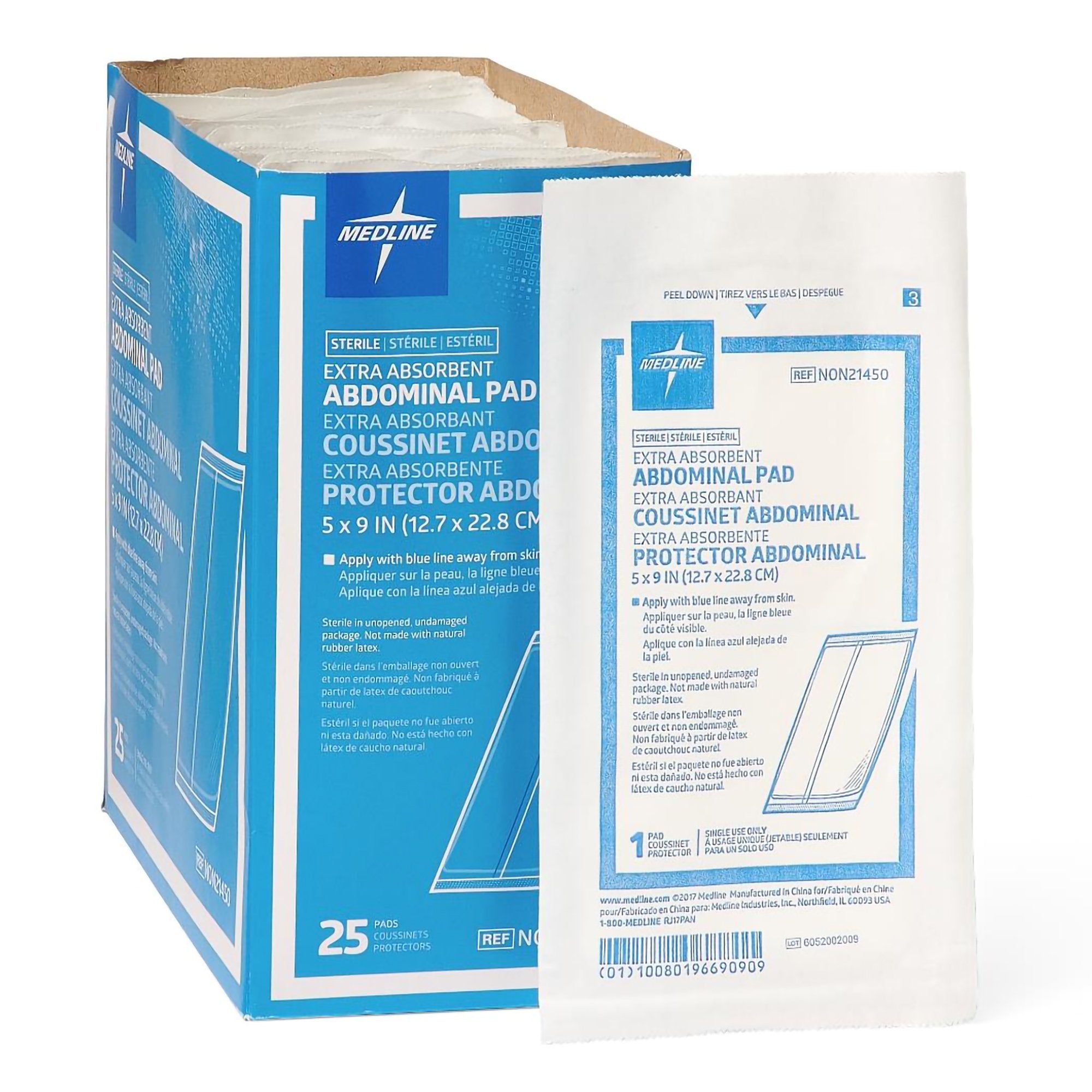 Abdominal Pad Medline 5 X 9 Inch Sterile 1 per Pack