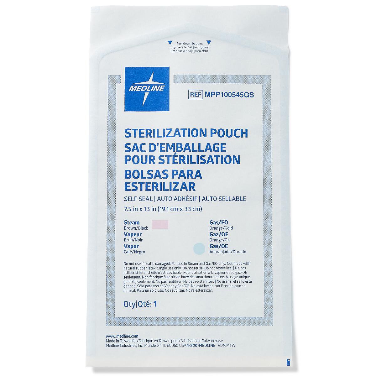 Sterilization Pouch Ethylene Oxide (EO) Gas / Steam 7 1/2 X 13 Inch Self Seal