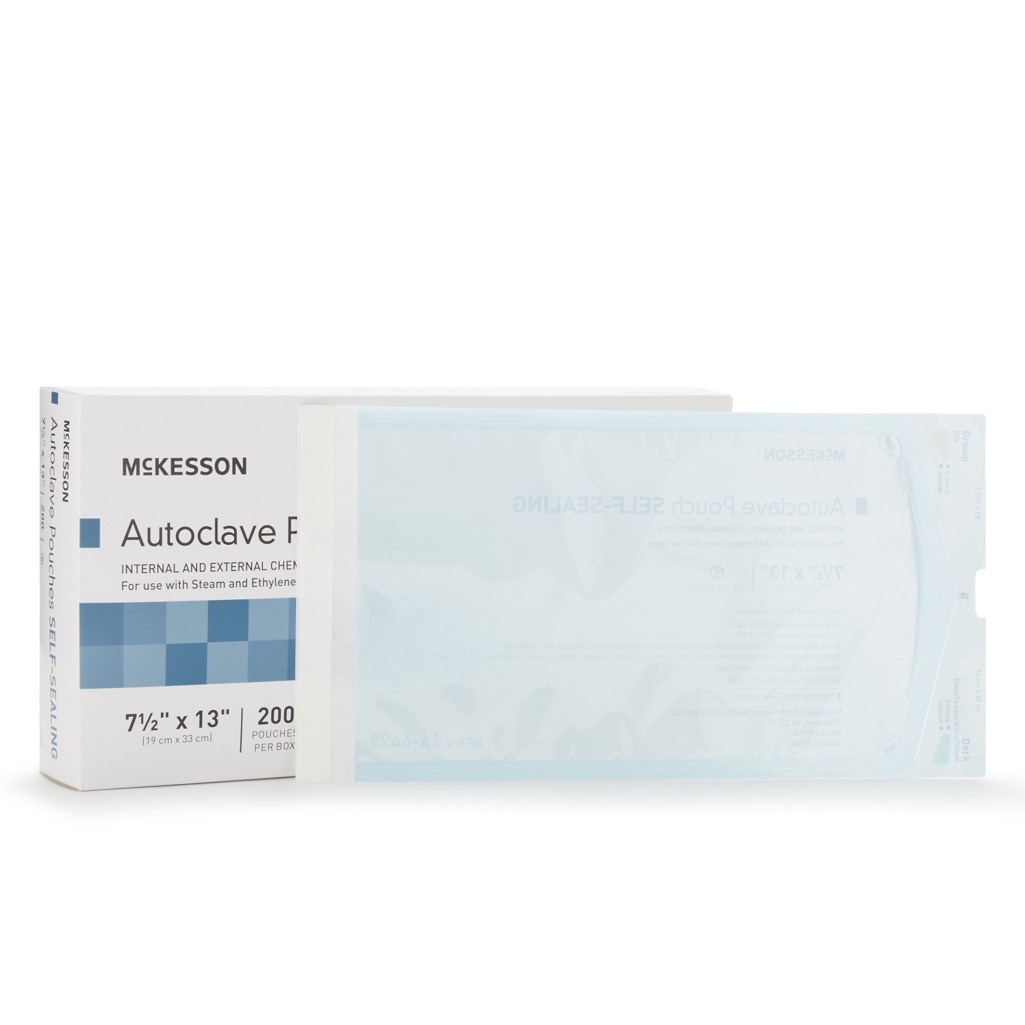 Sterilization Pouch McKesson Ethylene Oxide (EO) Gas / Steam 7 1/2 X 13 Inch Transparent Blue / White Self Seal Paper / Film