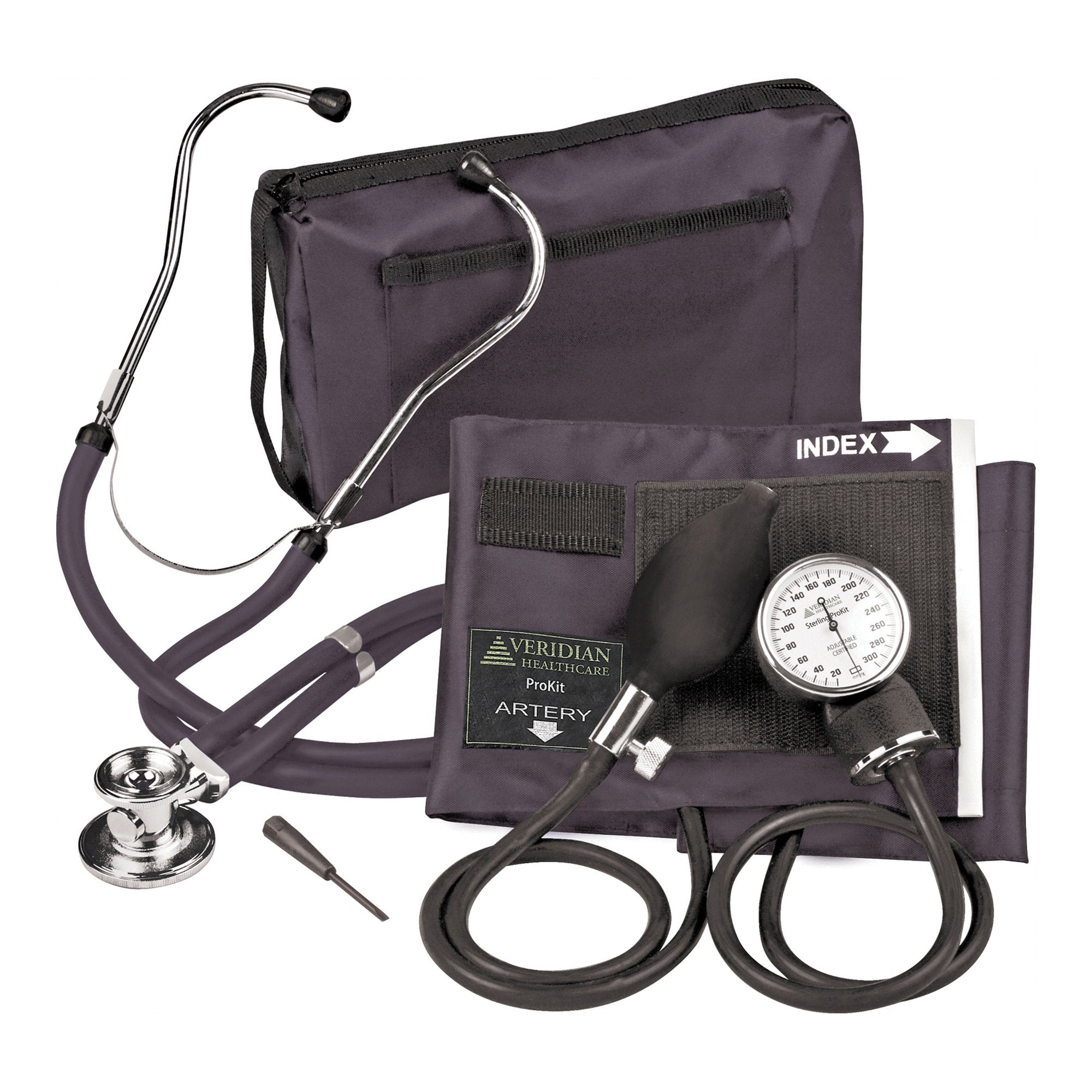 Reusable Aneroid / Stethoscope Set Veridian 27.9 to 41.6 cm Adult Cuff Dual Head General Exam Stethoscope
