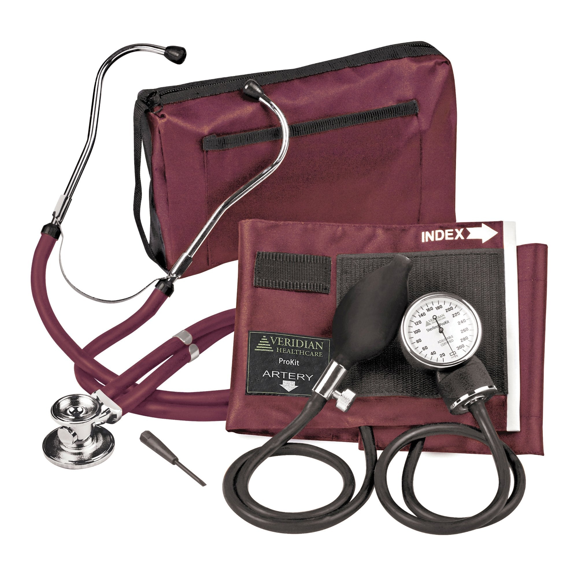 Reusable Aneroid / Stethoscope Set Veridian 27.9 to 41.6 cm Adult Cuff Dual Head General Exam Stethoscope