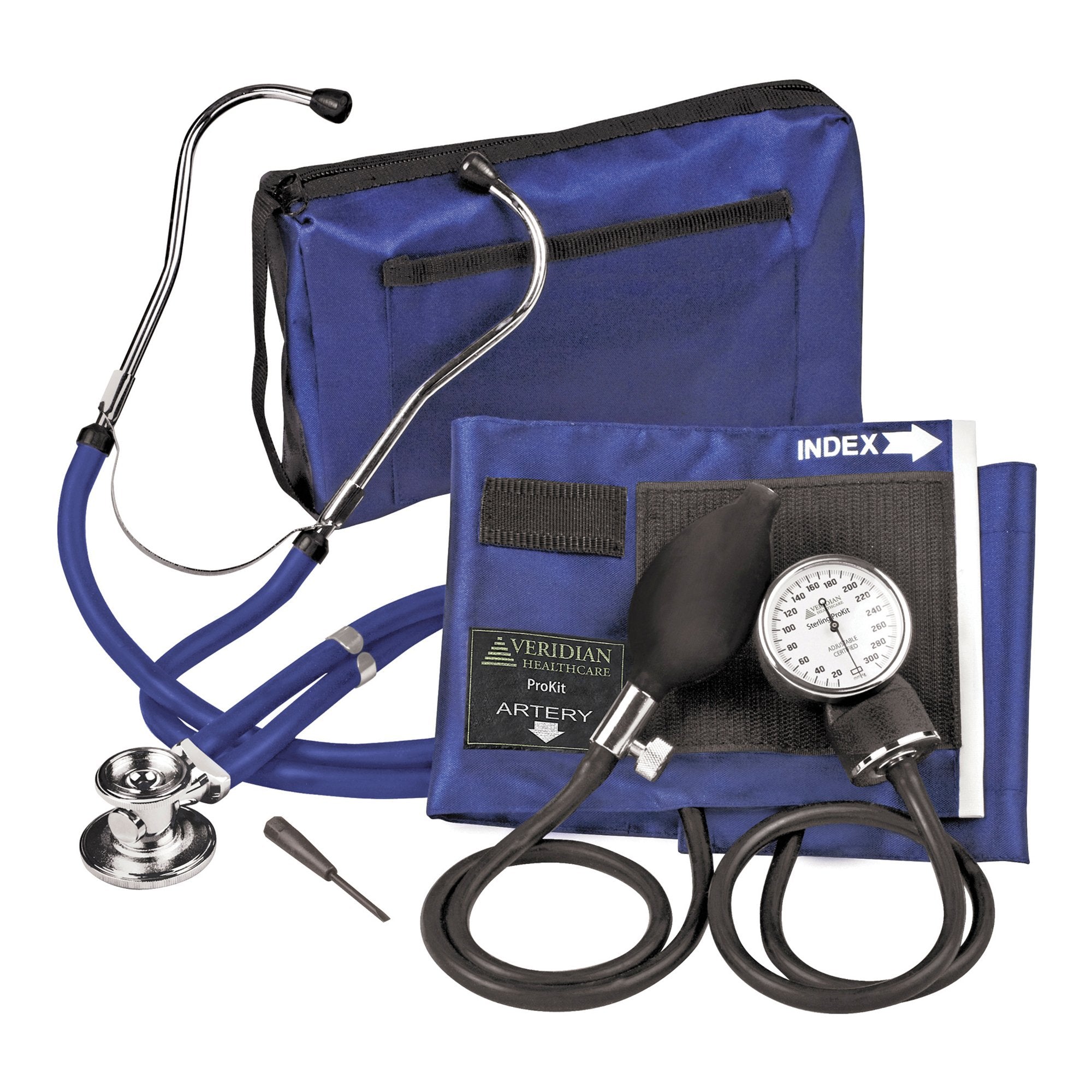 Reusable Aneroid / Stethoscope Set Veridian 27.9 to 41.6 cm Adult Cuff Dual Head General Exam Stethoscope