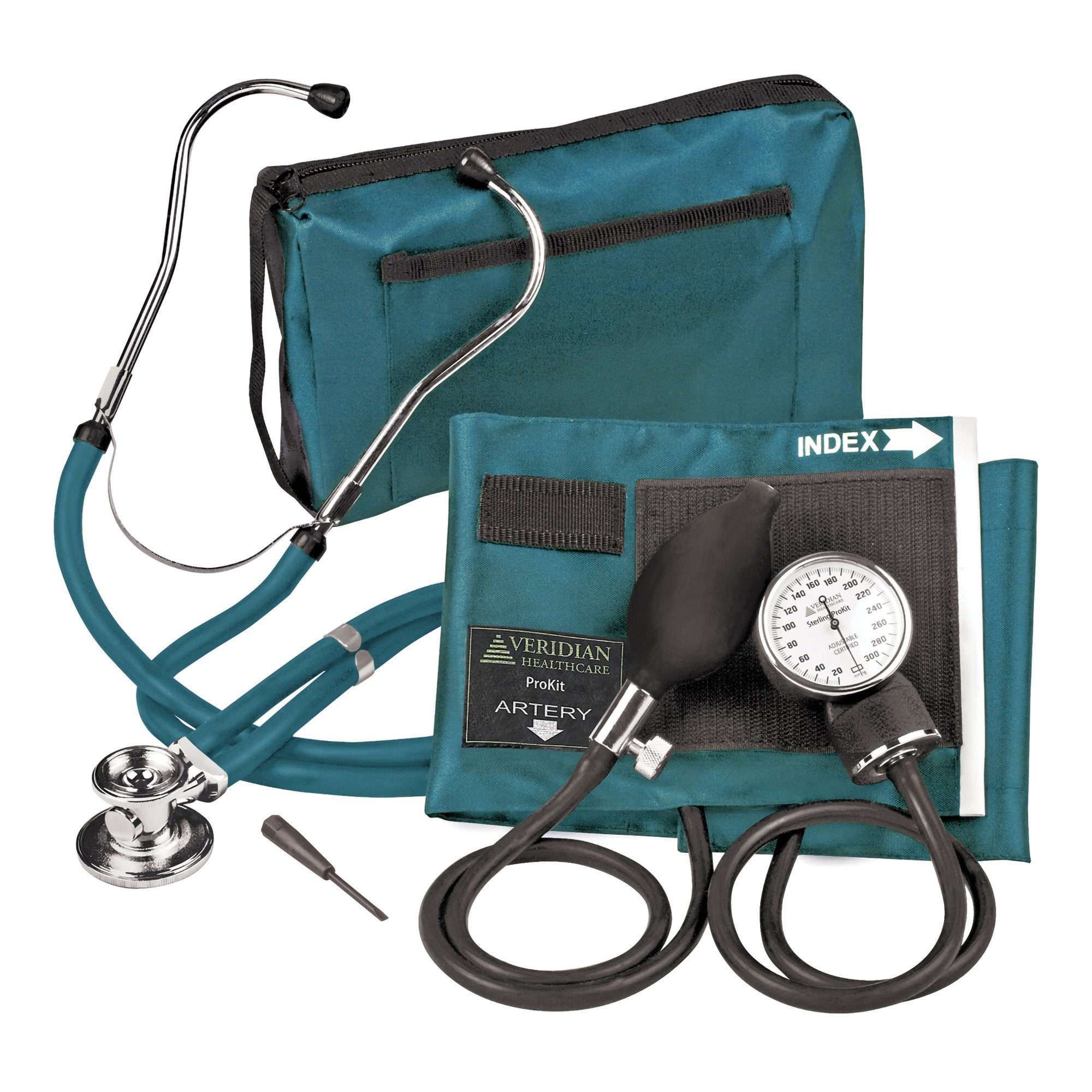Reusable Aneroid / Stethoscope Set Veridian 27.9 to 41.6 cm Adult Cuff Dual Head General Exam Stethoscope