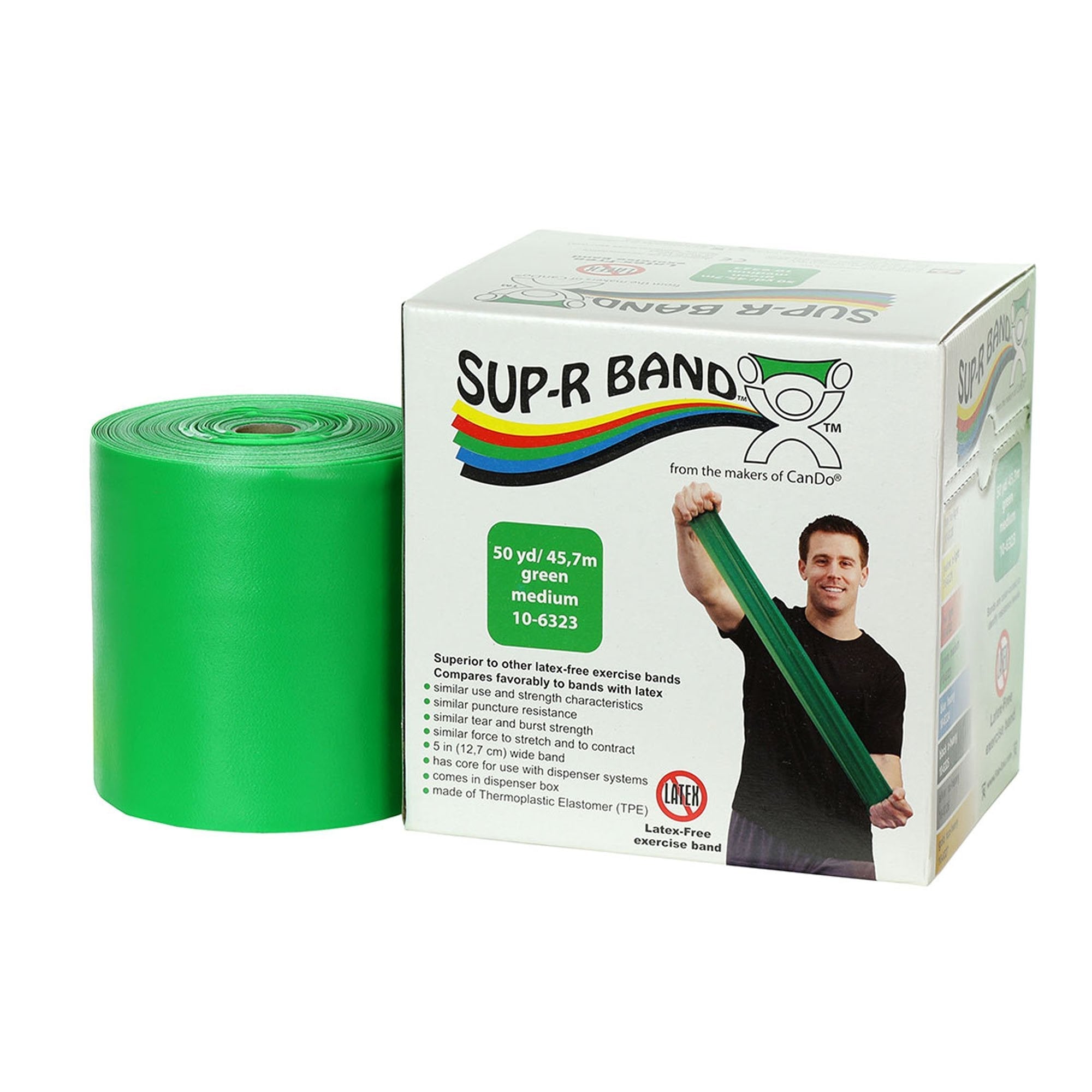 Exercise Resistance Band Sup R Band Green 5 Inch X 50 Yard Medium Resistance