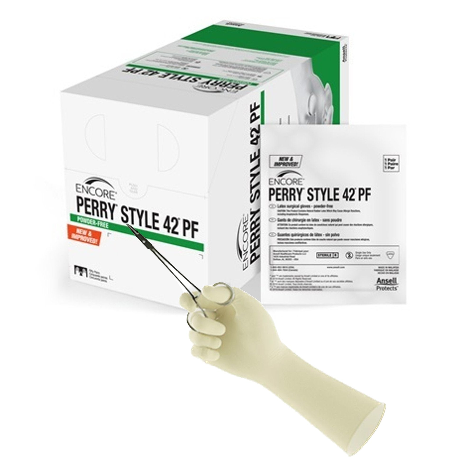 Surgical Glove ENCORE Perry Style 42 PF Size 8 Sterile Latex Standard Cuff Length Micro Textured Natural Chemo Tested