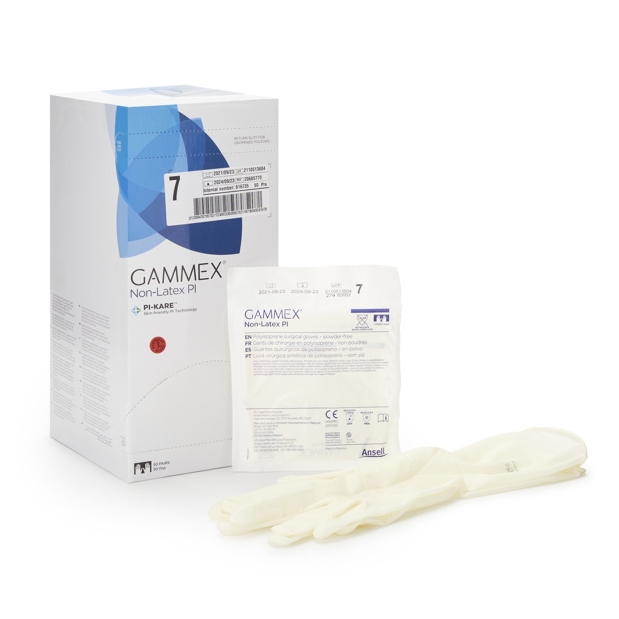 Surgical Glove GAMMEX Non Latex PI Size 7 Sterile Polyisoprene Standard Cuff Length Micro Textured White Chemo Tested