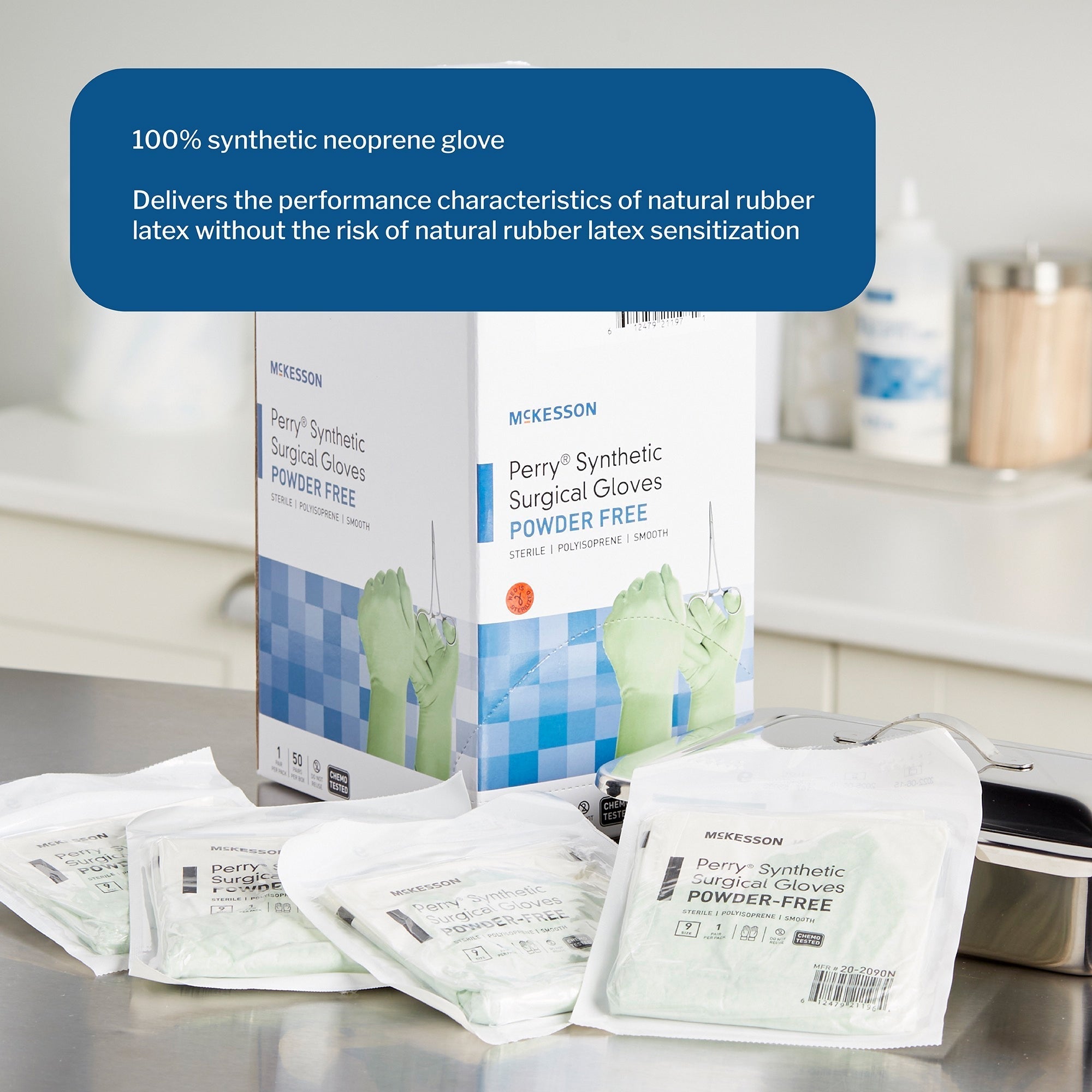 surgical glove mckesson perry performance plus size 9 sterile polyisoprene standard cuff length smooth green chemo tested packaging type box