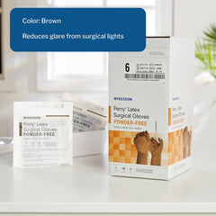 surgical glove mckesson perry size 6 sterile latex standard cuff length smooth brown not chemo approved packaging type box