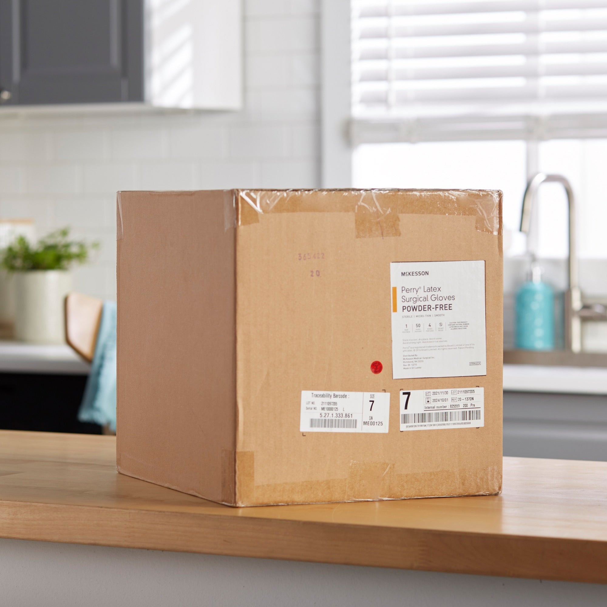 surgical glove mckesson perry size 7 sterile latex standard cuff length smooth brown not chemo approved packaging type box