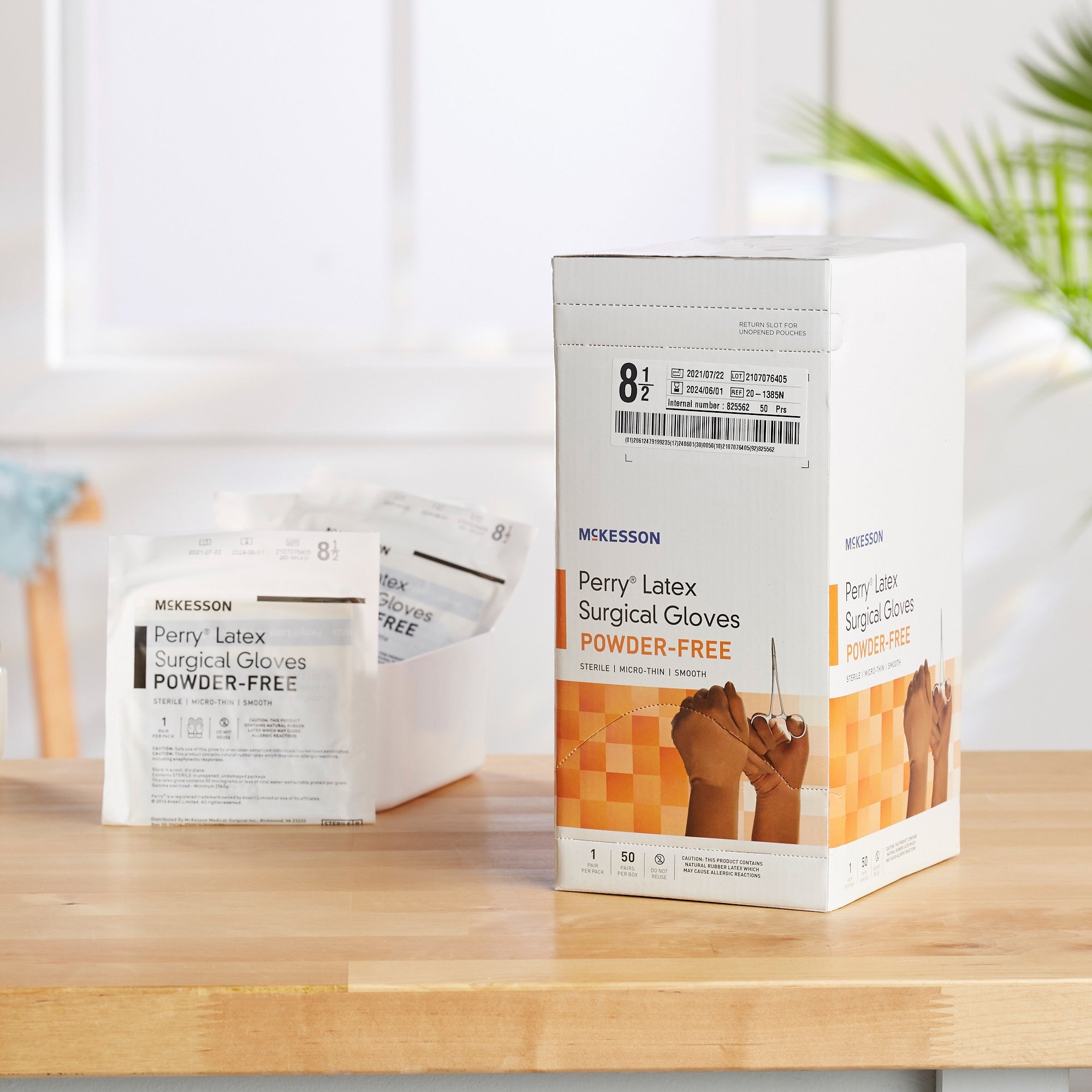 surgical glove mckesson perry size 8 5 sterile latex standard cuff length smooth brown not chemo approved packaging type box