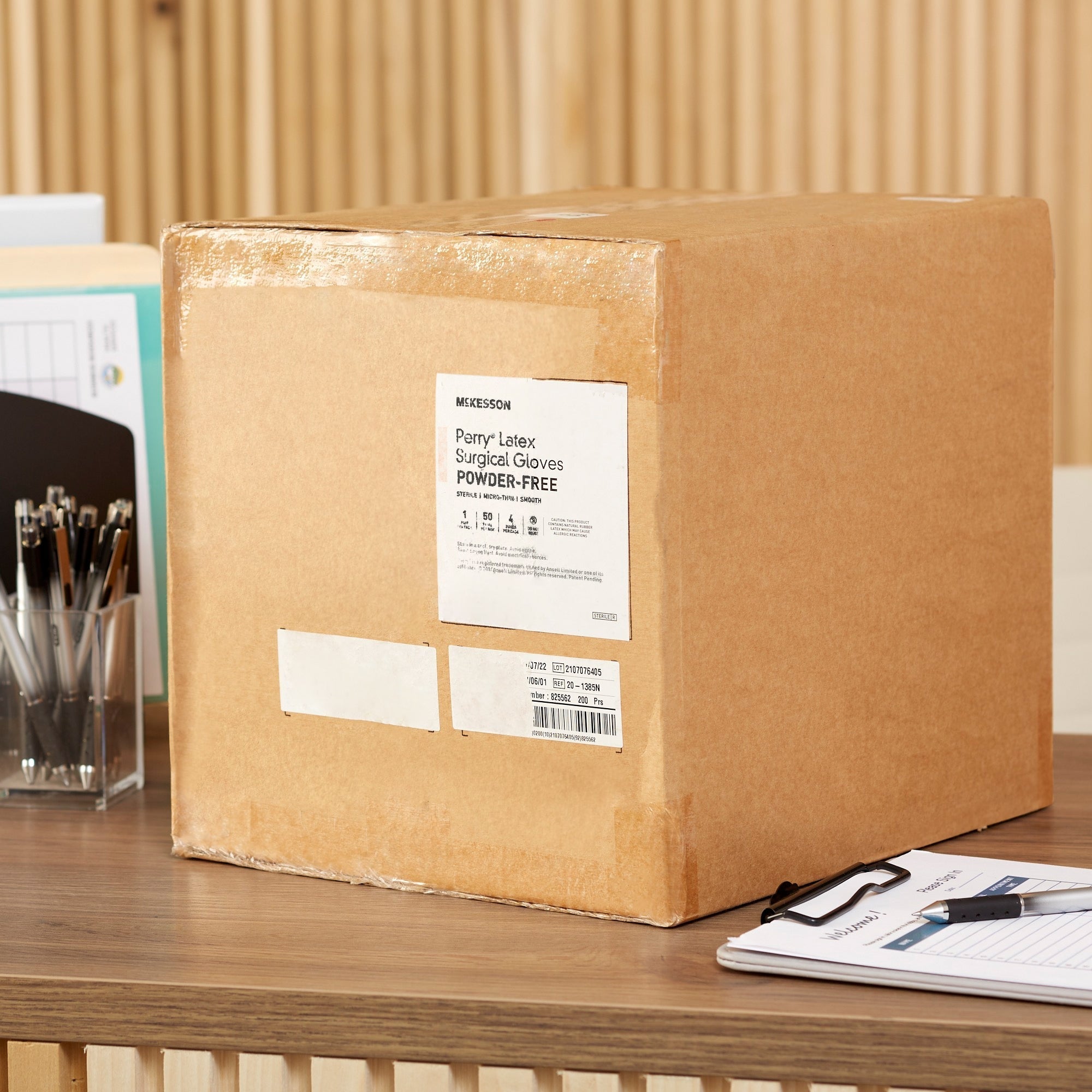 surgical glove mckesson perry size 8 5 sterile latex standard cuff length smooth brown not chemo approved packaging type box