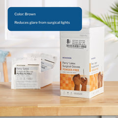 surgical glove mckesson perry size 8 5 sterile latex standard cuff length smooth brown not chemo approved packaging type box