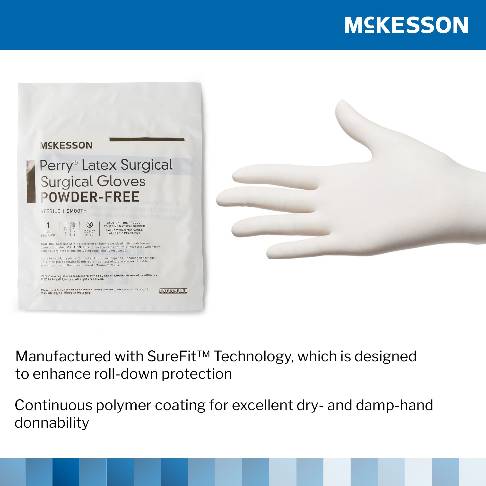 surgical glove mckesson perry size 9 sterile latex standard cuff length smooth cream not chemo approved packaging type box