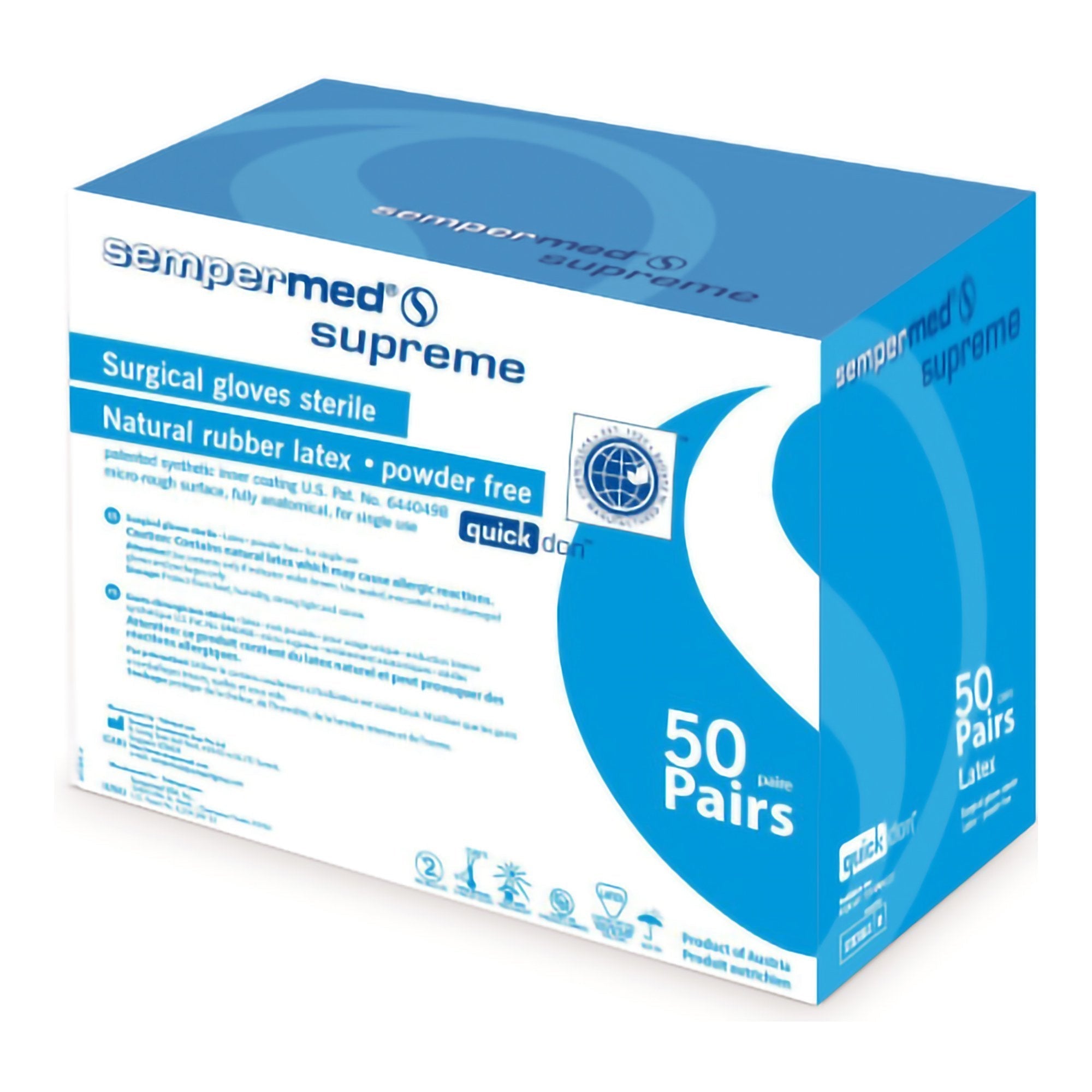 Surgical Glove Sempermed Supreme Size 9 Sterile Latex Standard Cuff Length Fully Textured Ivory Not Chemo Approved
