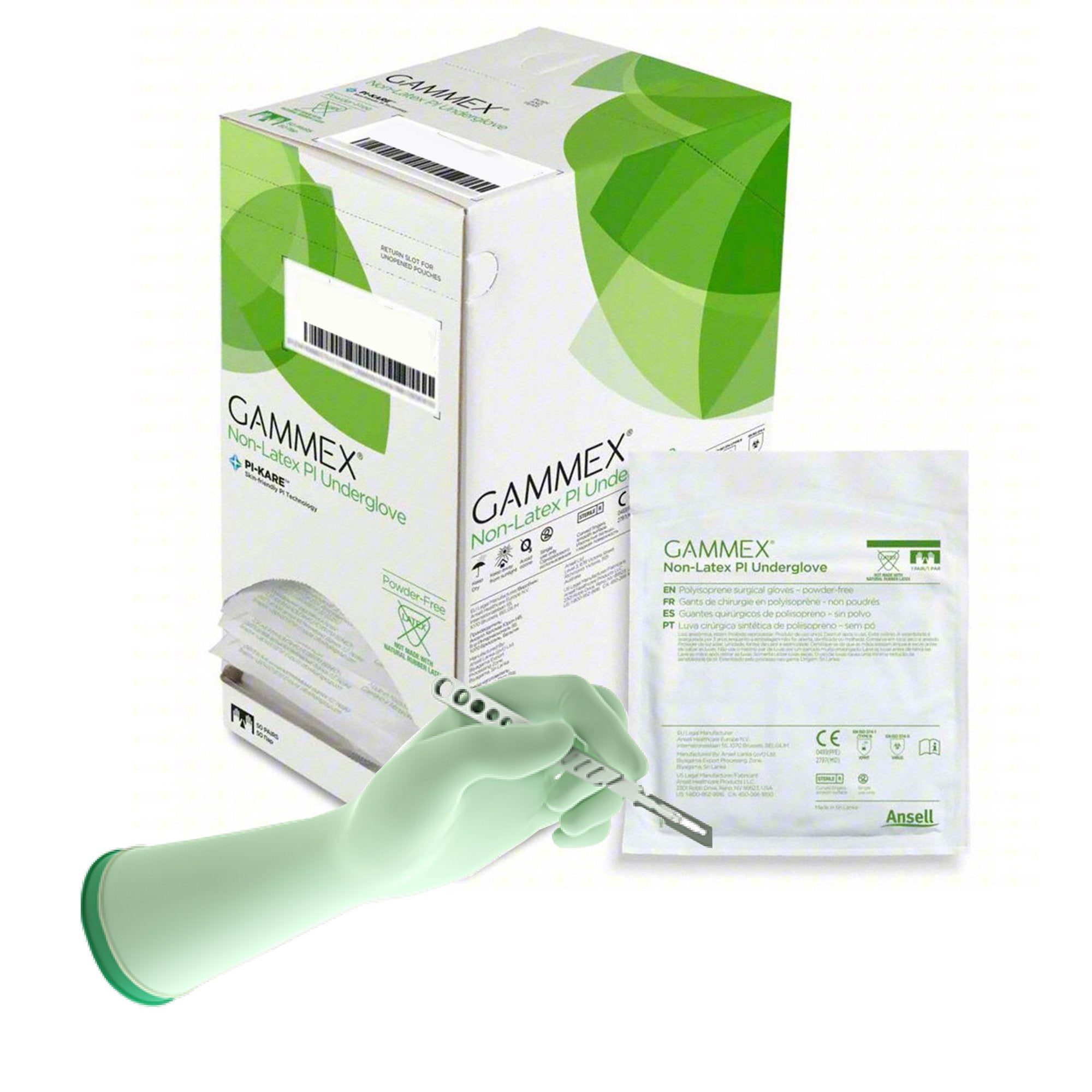 Surgical Underglove GAMMEX Non Latex PI Underglove Size 6.5 Sterile Polyisoprene Standard Cuff Length Micro Textured Green Chemo Tested