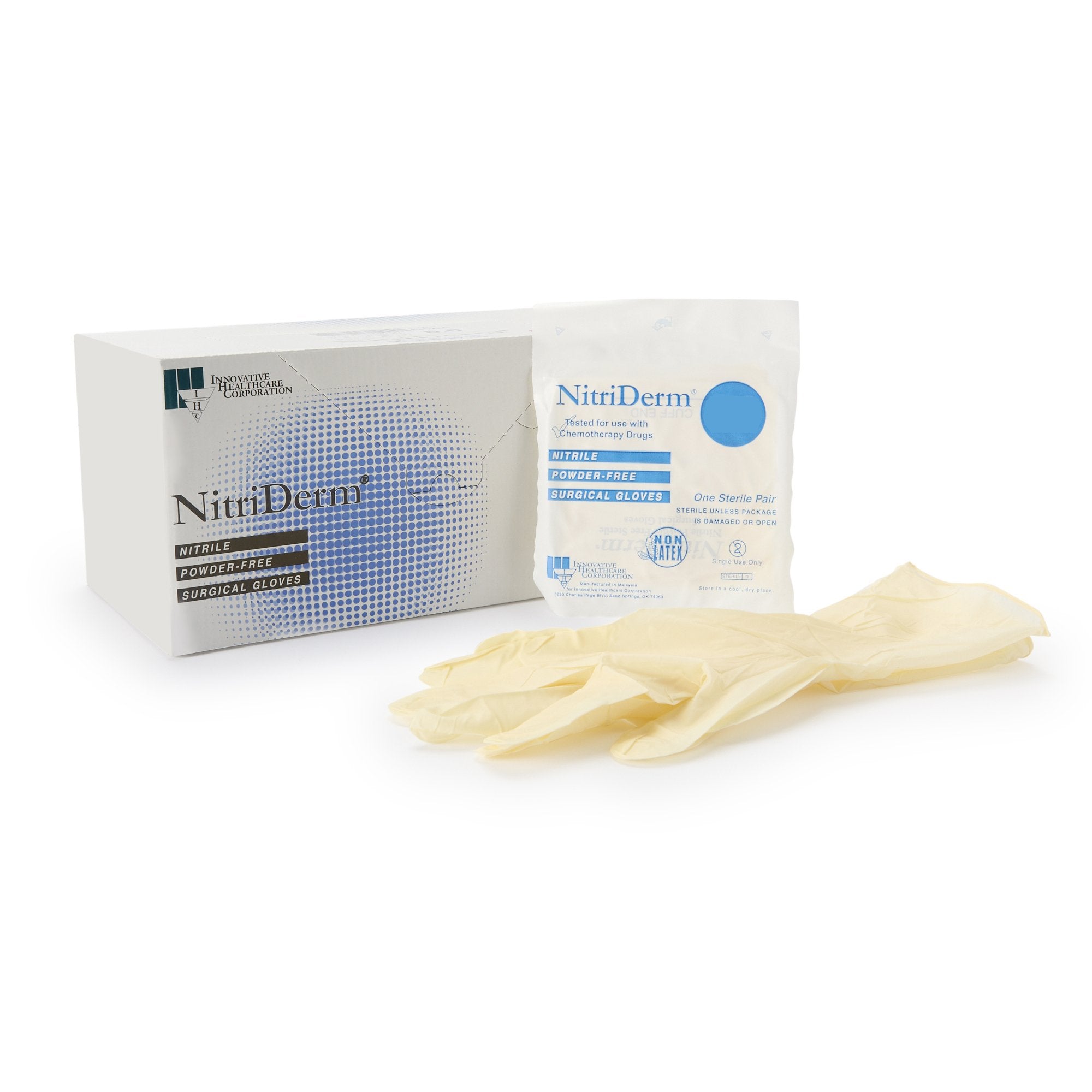 Surgical Glove NitriDerm Size 7 Sterile Nitrile Standard Cuff Length Fully Textured White Chemo Tested