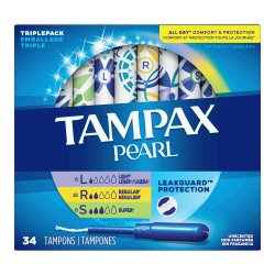 tampon tampax® pearl light regular super absorbency plastic applicator individually wrapped 1