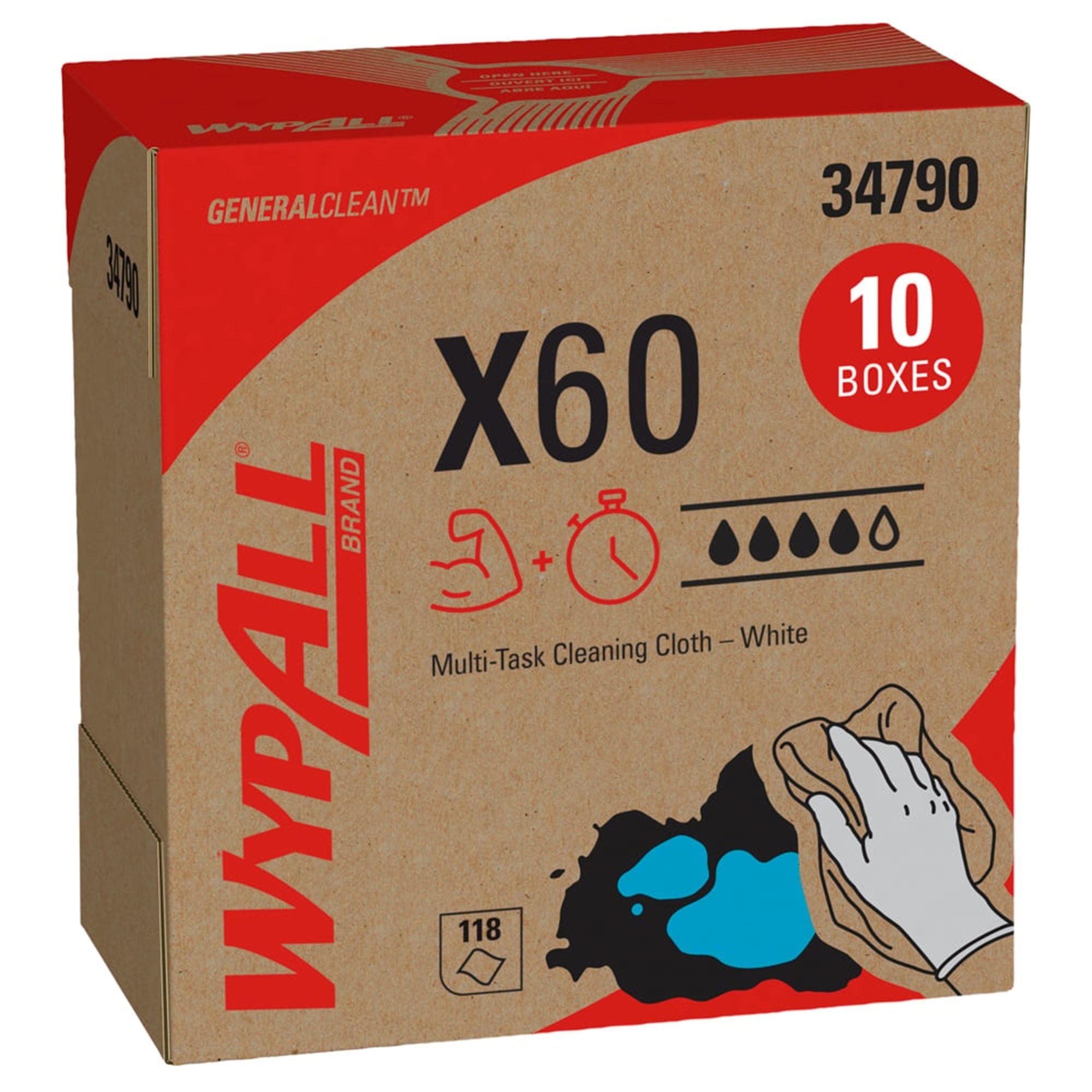 Task Wipe WypAll General Clean X60 1180 Sheets Pop Up Box 9.1 X 165.8 Inch NonSterile Limited Reuse