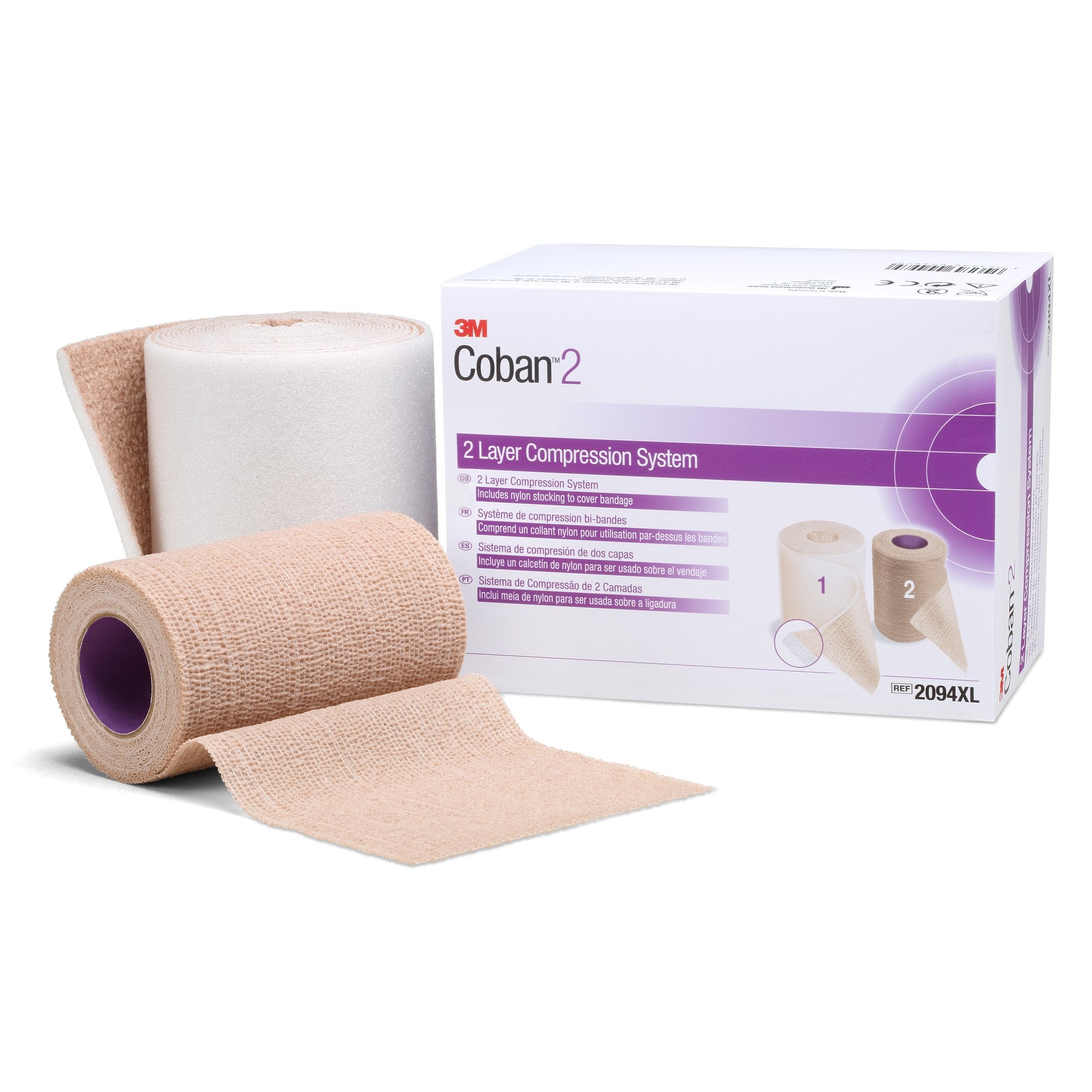 2 Layer Compression Bandage System 3M Coban 2 4 Inch X 3 4/5 Yard / 4 Inch X 6 3/10 Yard Self Adherent / Pull On Closure Tan / White NonSterile 35 to 40 mmHg