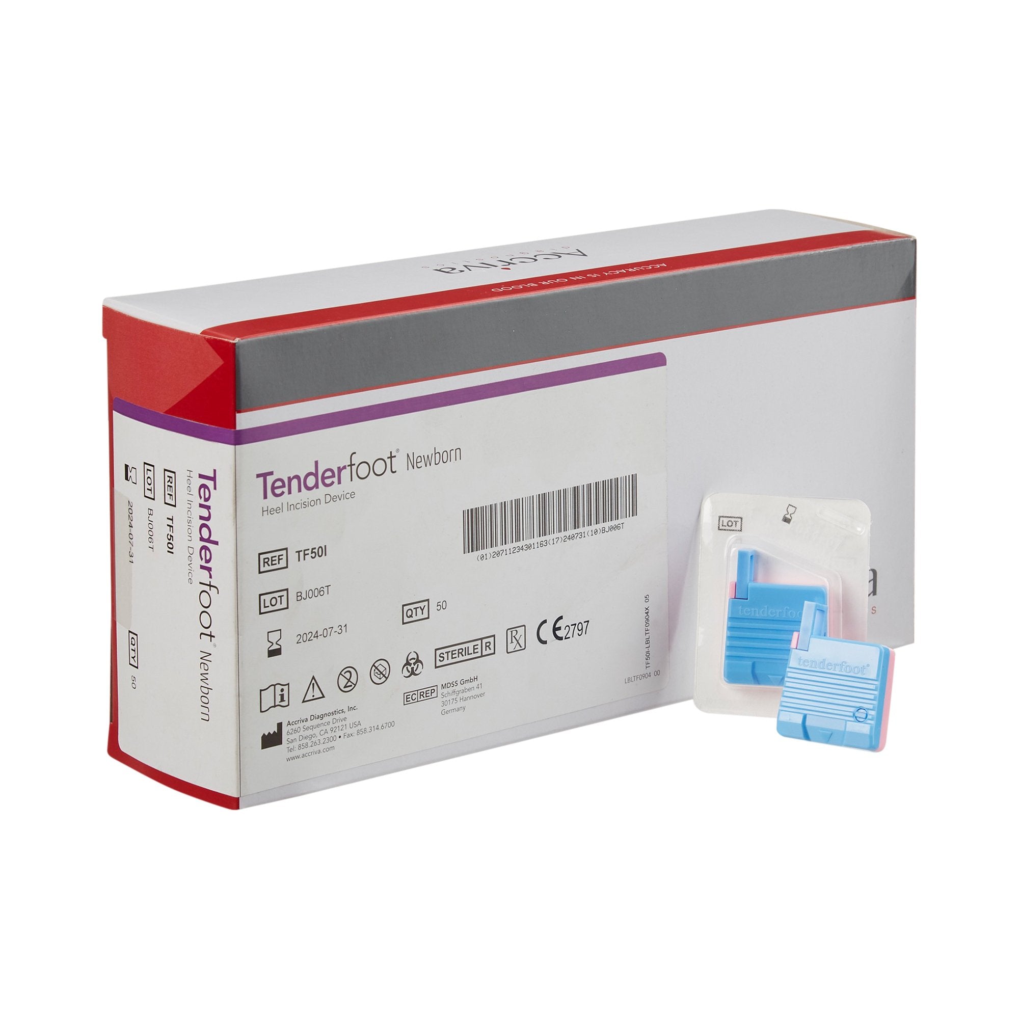 Pediatric Lancet Tenderfoot 2.5 mm Blade Retractable Push Button Activation Heel