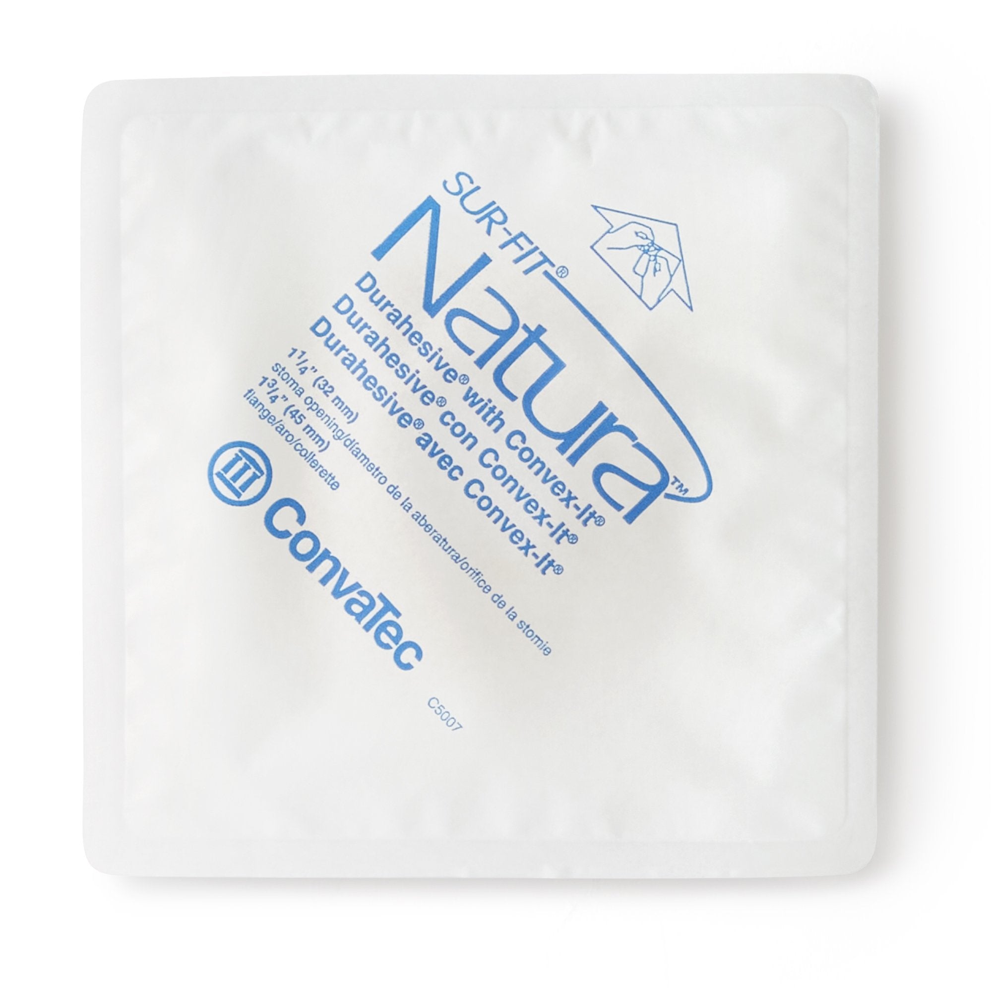 Ostomy Barrier Sur Fit Natura Precut, Extended Wear Durahesive Adhesive 45 mm Flange Sur Fit Natura System Hydrocolloid 1 1/4 Inch Opening 4 1/2 X 4 1/2 Inch