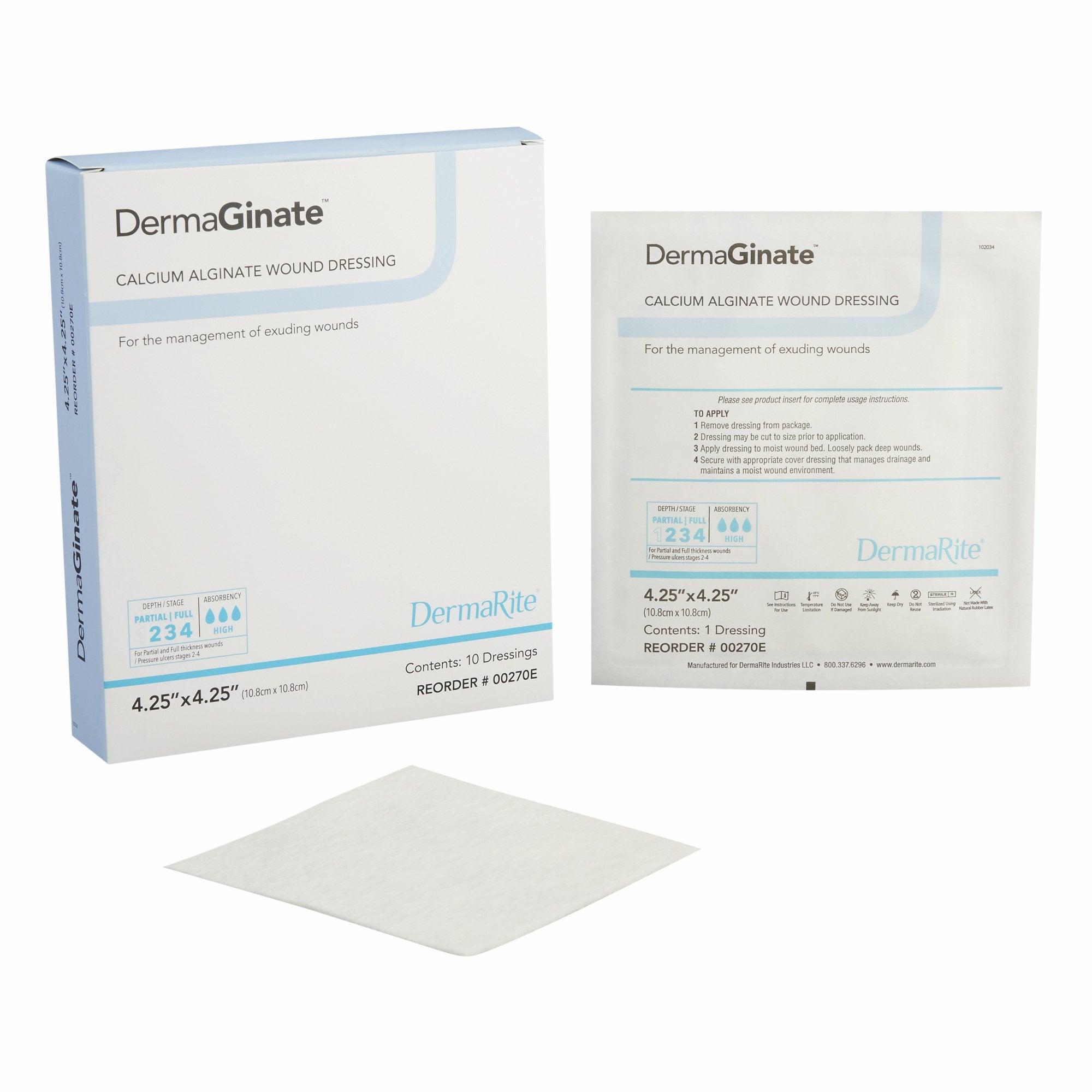 Alginate Dressing DermaGinate 4-1/4 X 4-1/4 Inch Square