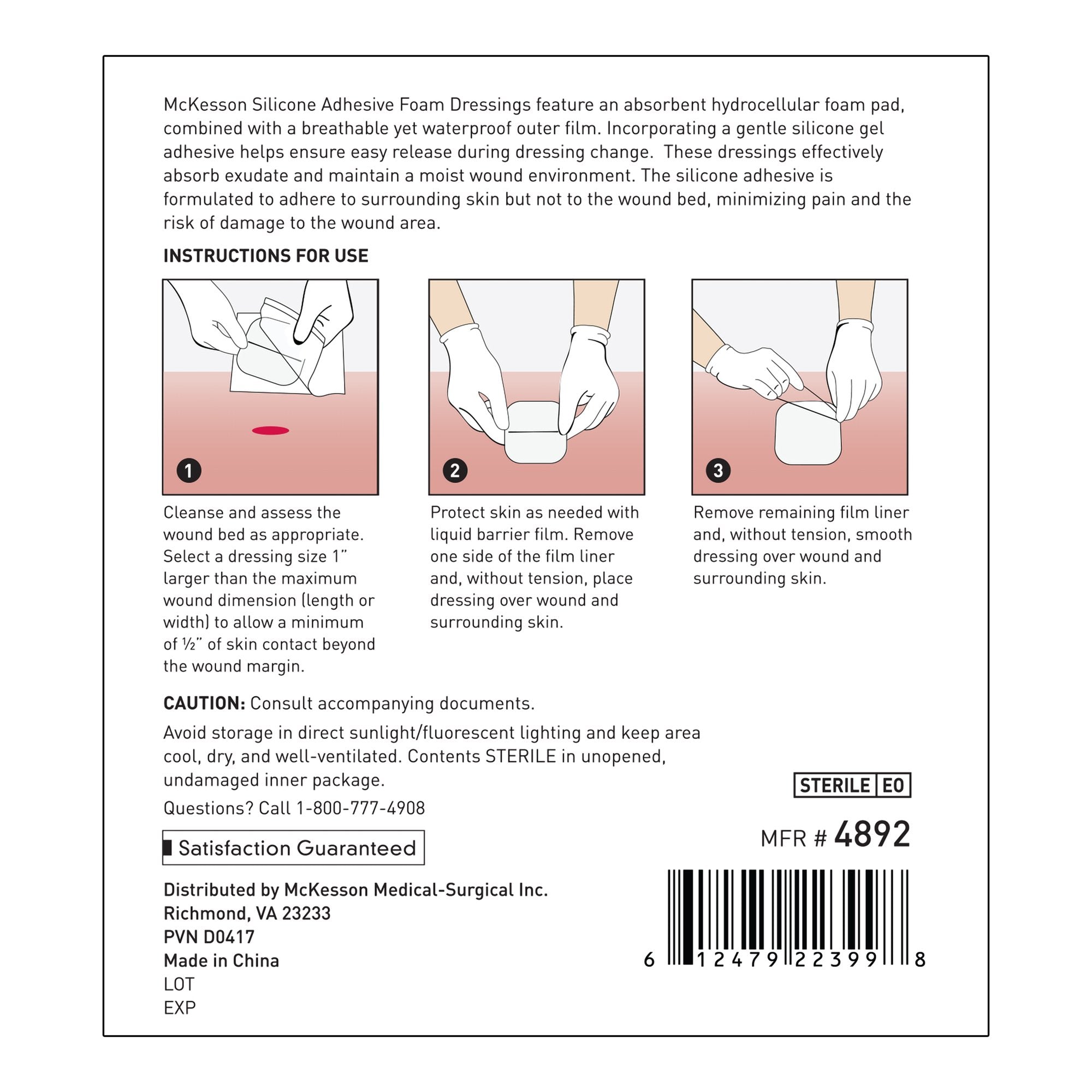 thin foam dressing mckesson lite 3 x 3 inch without border film backing silicone gel adhesive square sterile
