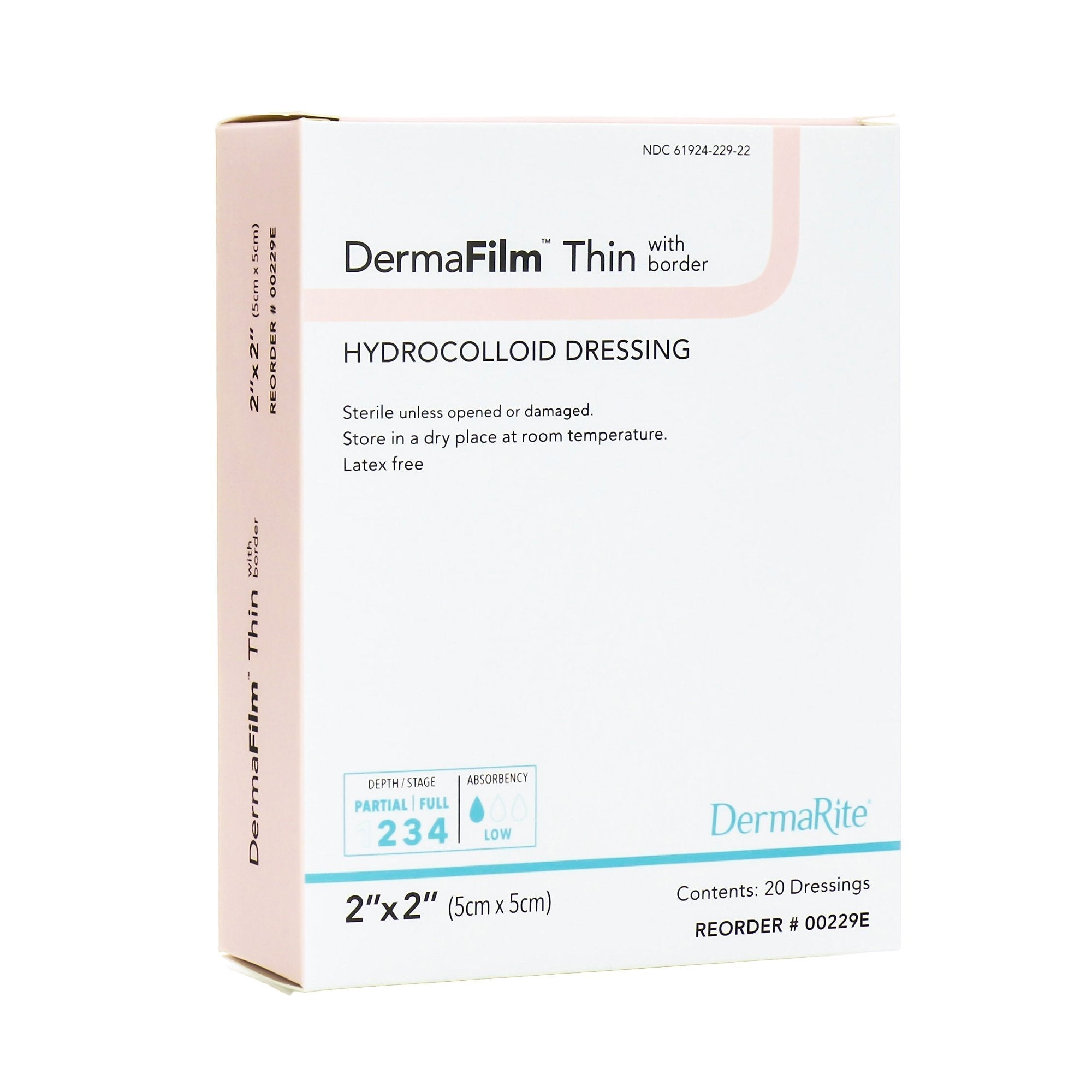 Thin Hydrocolloid Dressing DermaFilm Film Backing 2 X 2 Inch Square Hydrocolloid / Film