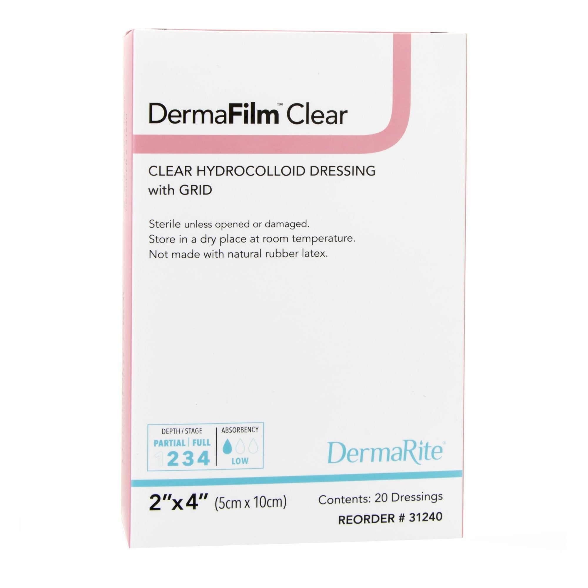 Thin Hydrocolloid Dressing DermaFilm Film Backing 2 X 4 Inch Rectangle Hydrocolloid / Film