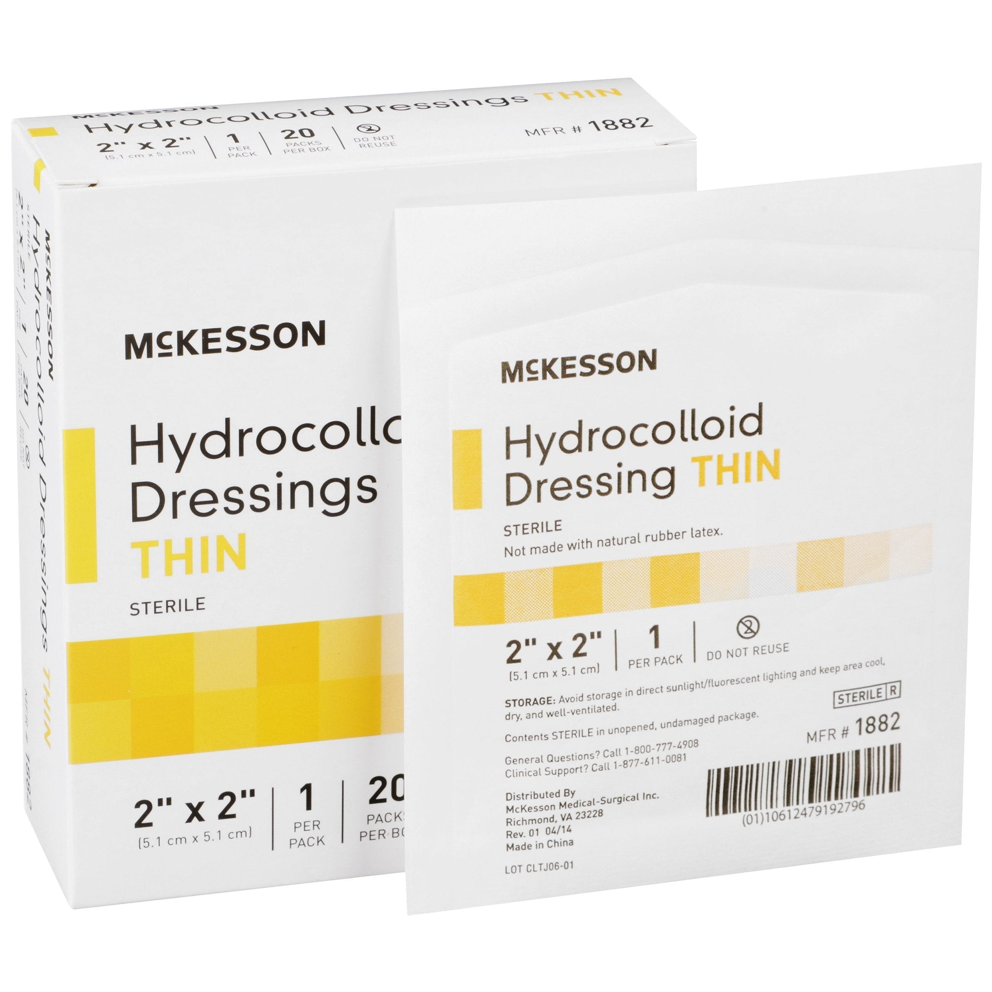 Thin Hydrocolloid Dressing McKesson Film Backing 2 X 2 Inch Square Hydrocolloid