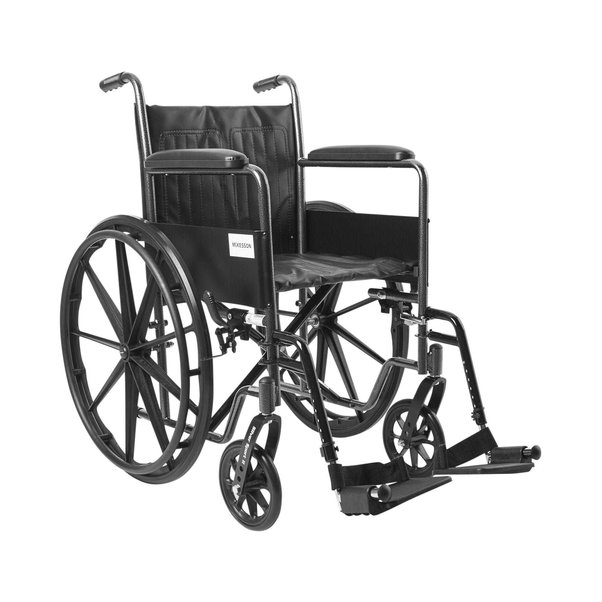 Wheelchair McKesson Dual Axle Full Length Arm Swing Away Footrest Black Upholstery 18 Inch Seat Width Adult 300 lbs. Weight Capacity