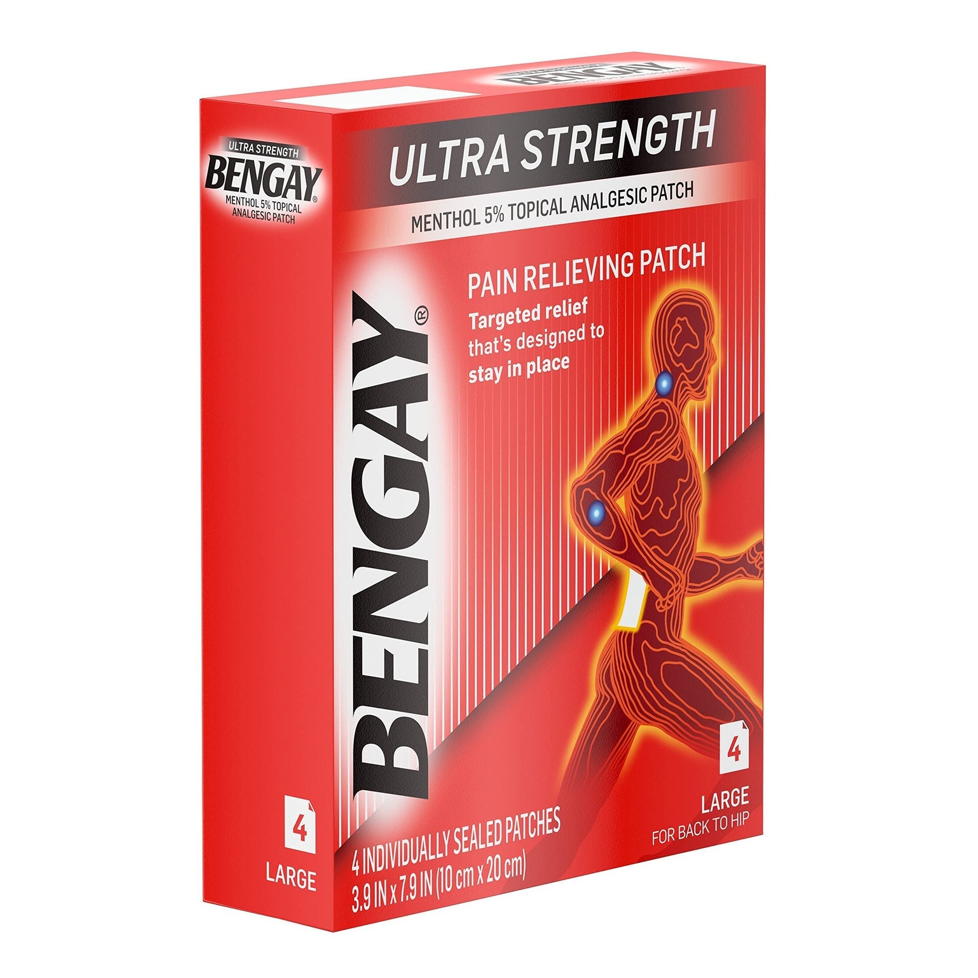 Topical Pain Relief Bengay Ultra Strength 5% Strength Menthol Patch 4 per Box